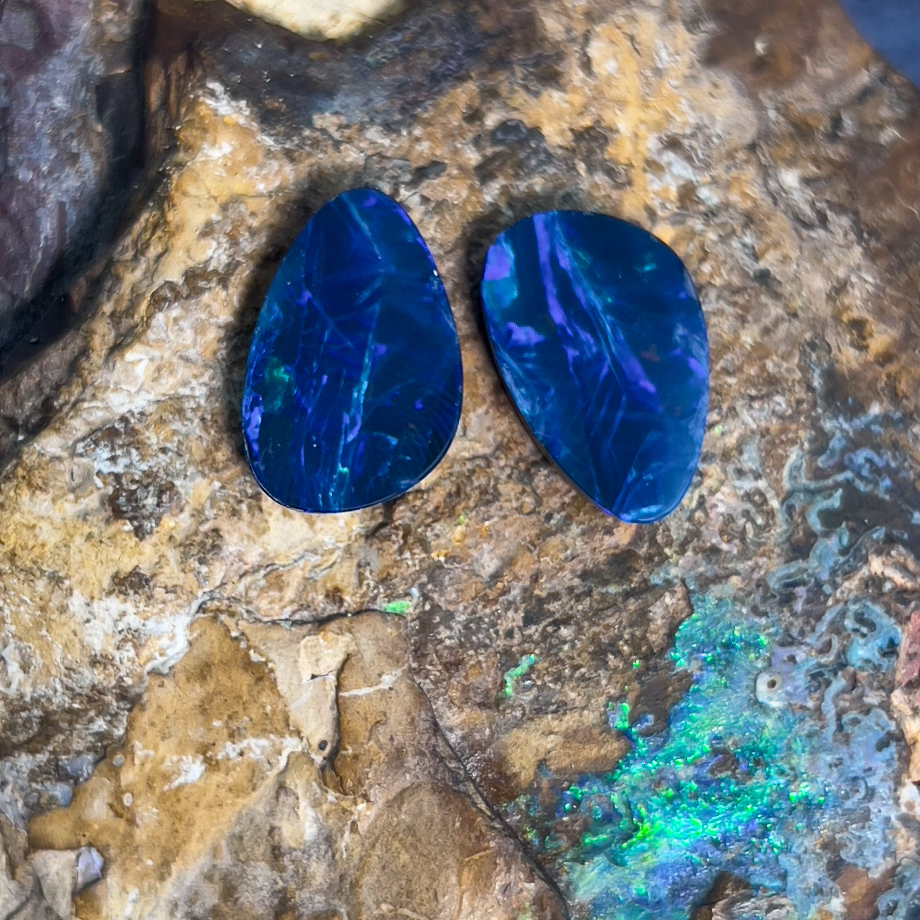 Pair of Blue Opal doublet freeform 7.28ct - Masterpiece Jewellery Opal & Gems Sydney Australia | Online Shop
