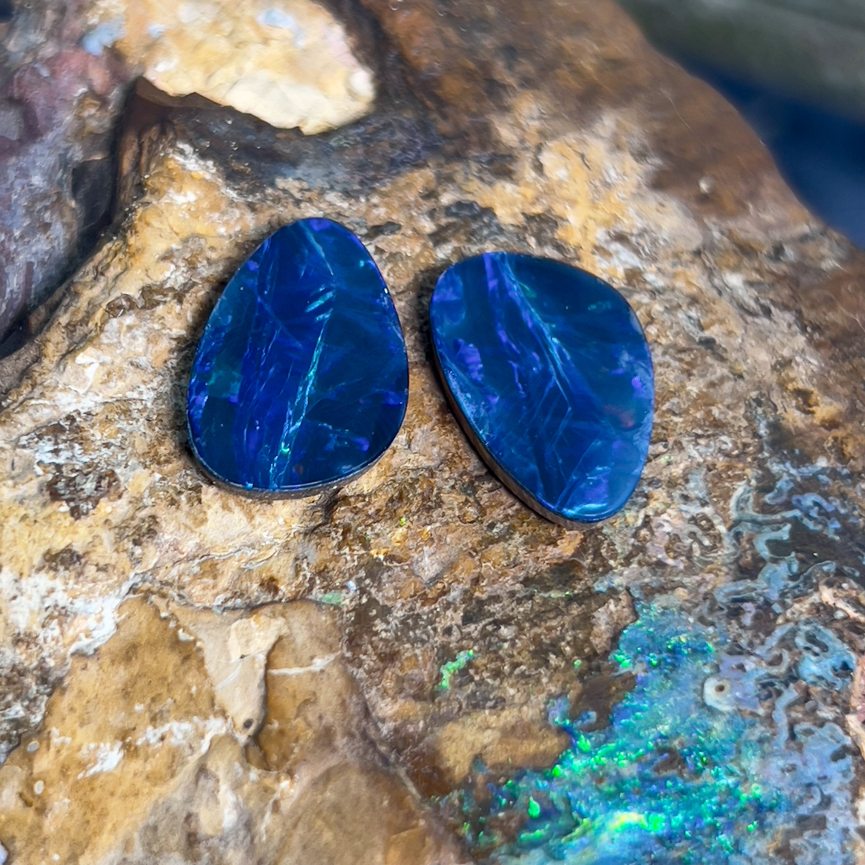 Pair of Blue Opal doublet freeform 7.28ct - Masterpiece Jewellery Opal & Gems Sydney Australia | Online Shop