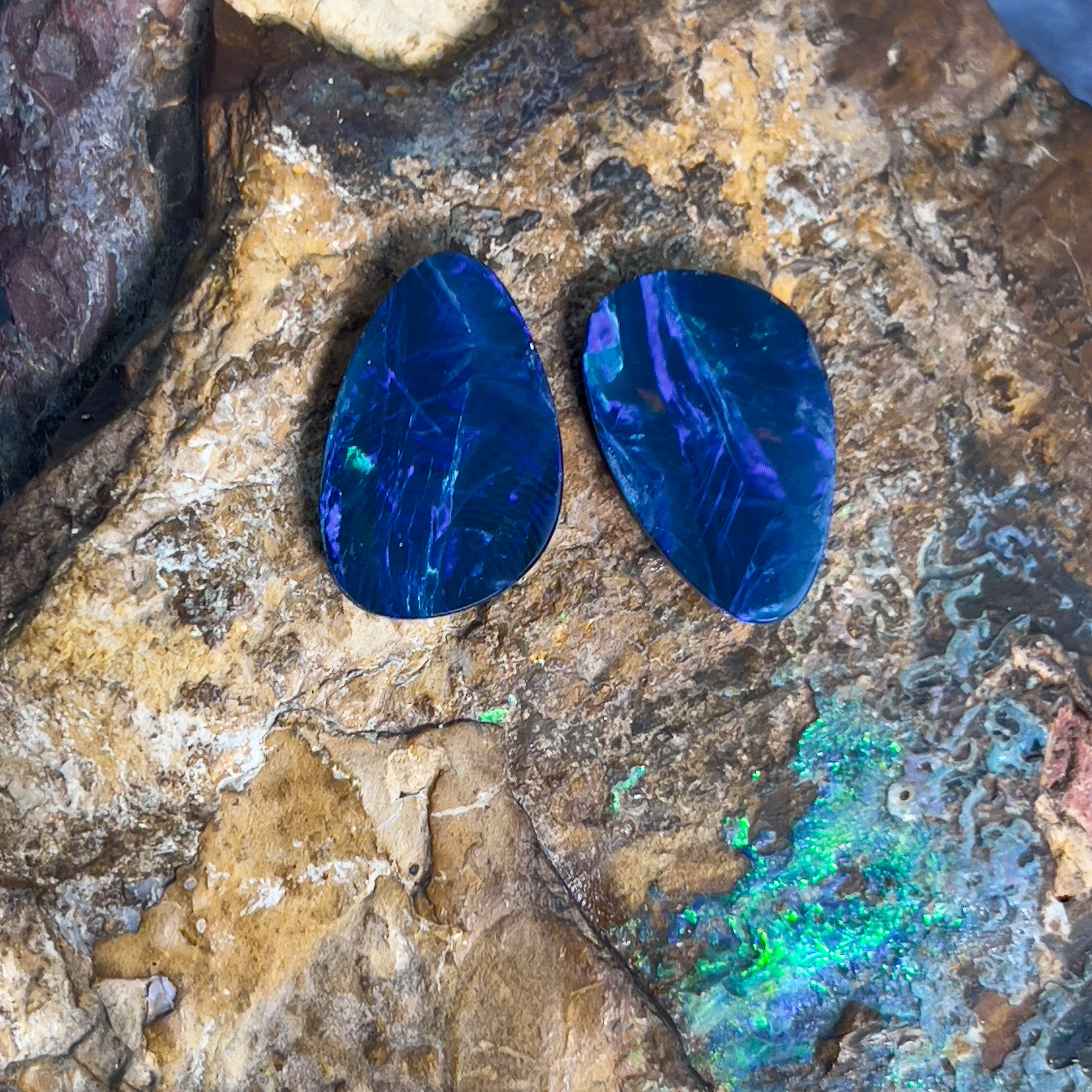 Pair of Blue Opal doublet freeform 7.28ct - Masterpiece Jewellery Opal & Gems Sydney Australia | Online Shop
