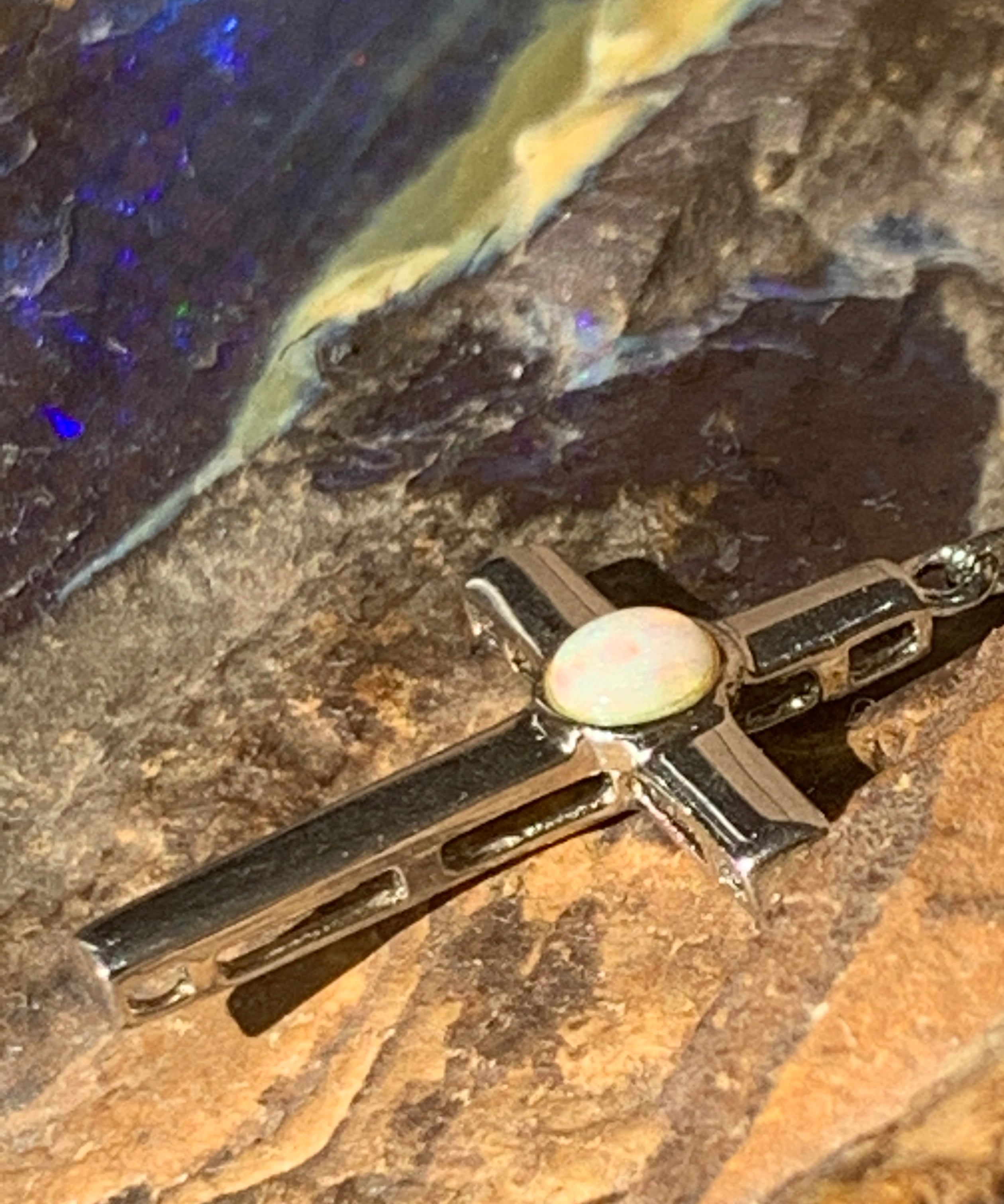 Sterling Silver Opal cross pendant - Masterpiece Jewellery Opal & Gems Sydney Australia | Online Shop
