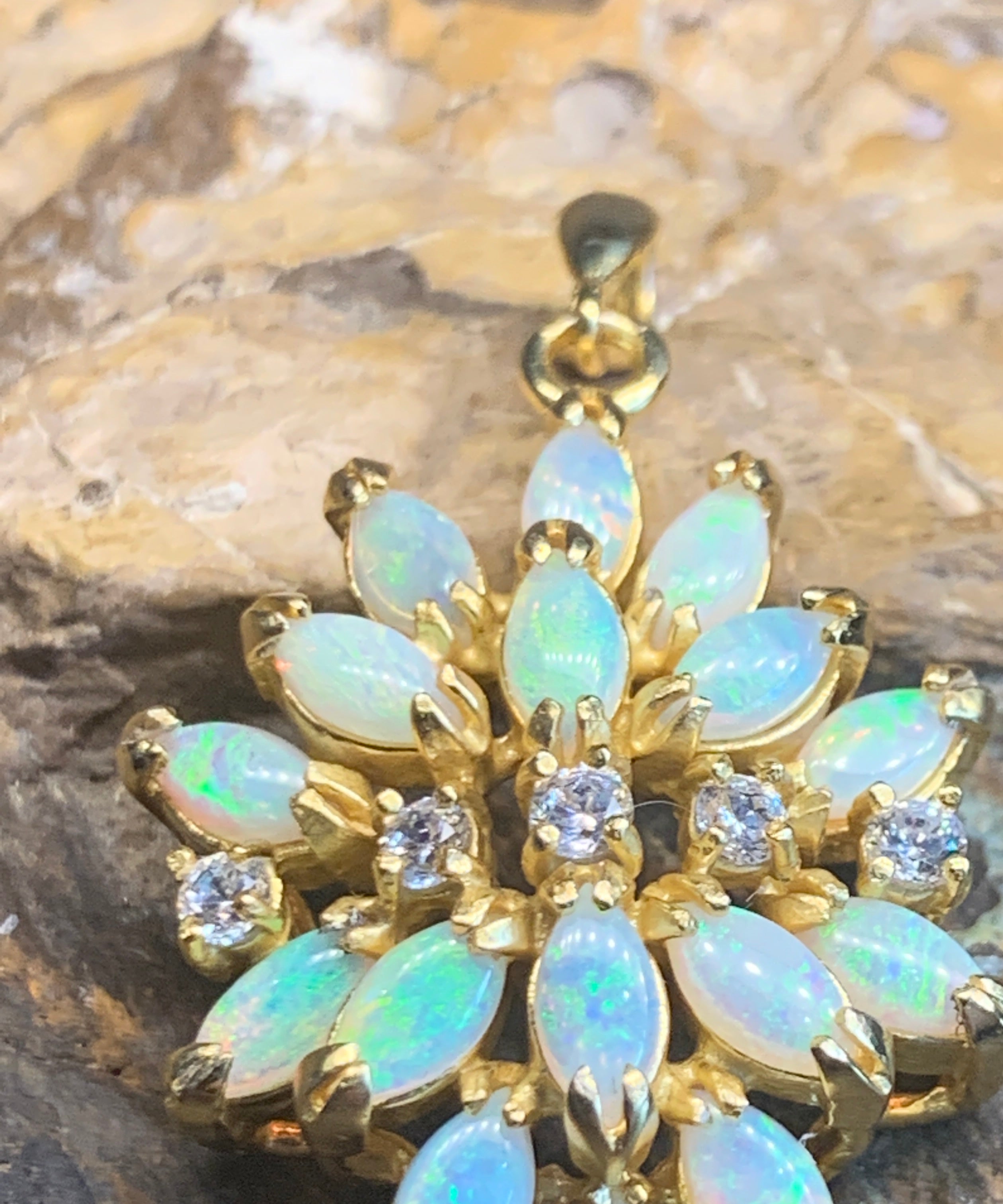 STERLING SILVER GOLD PLATED FLORAL OPAL PENDANT - Masterpiece Jewellery Opal & Gems Sydney Australia | Online Shop