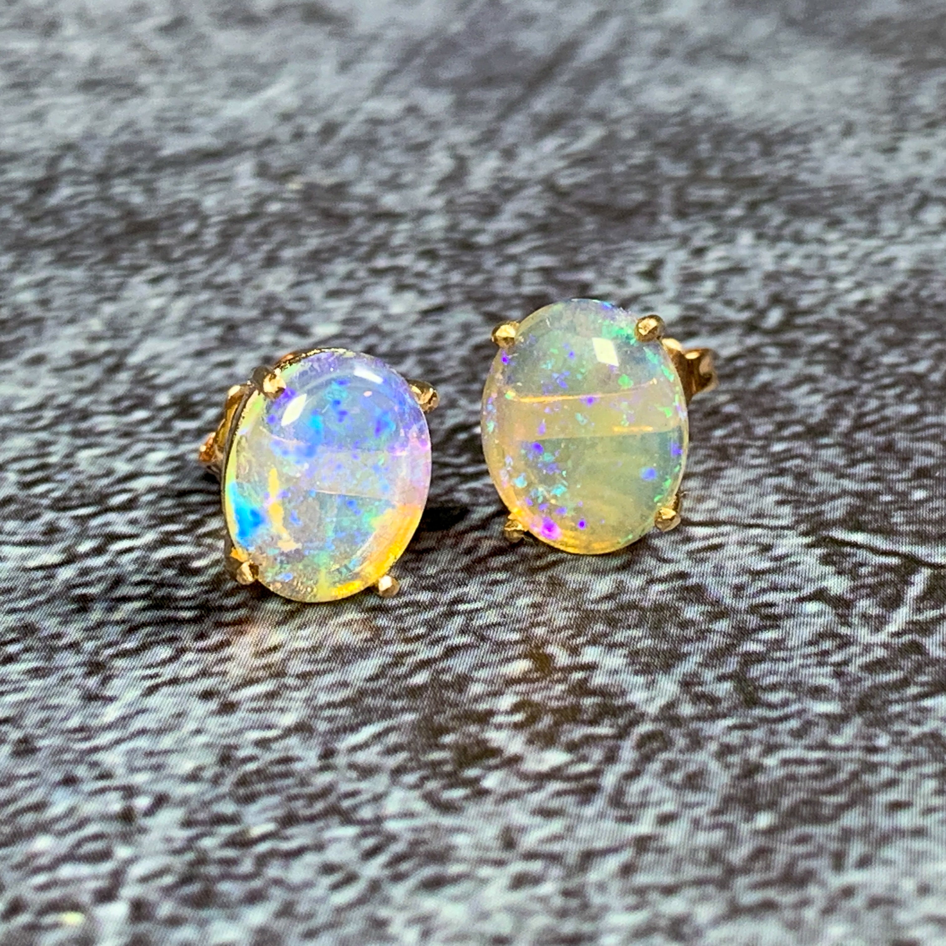 9kt Rose Gold studs 10x8mm Crystal Opals - Masterpiece Jewellery Opal & Gems Sydney Australia | Online Shop