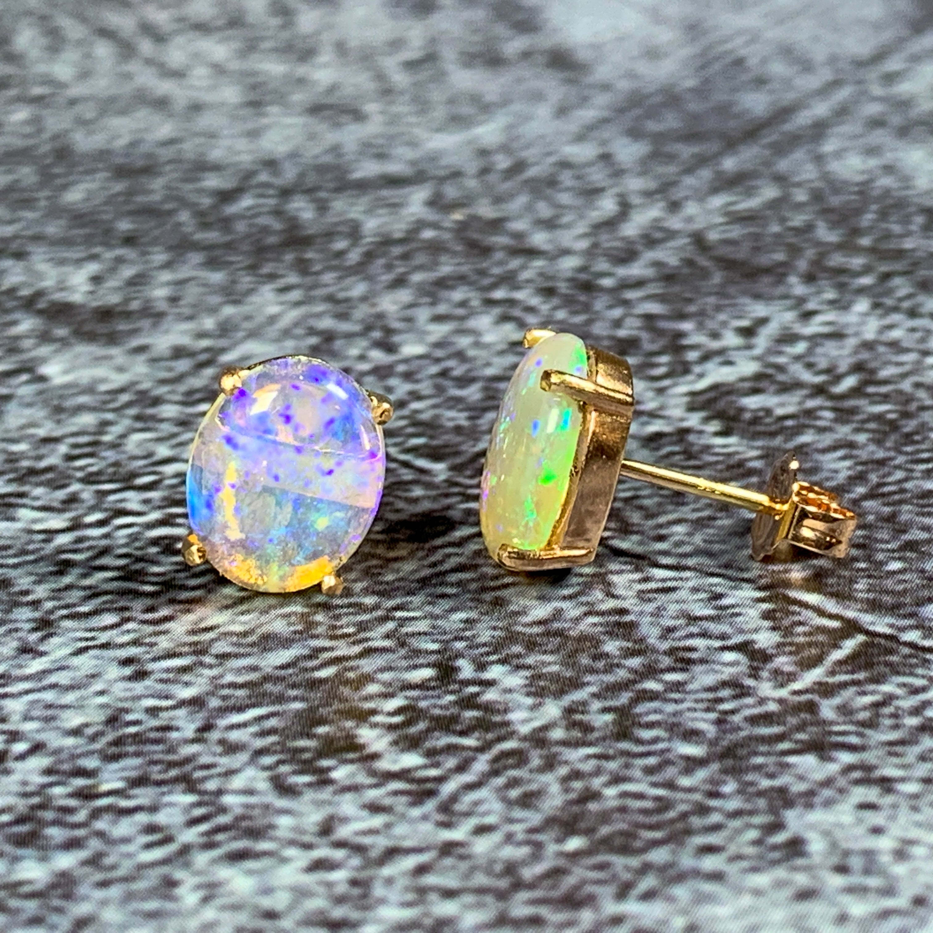 9kt Rose Gold studs 10x8mm Crystal Opals - Masterpiece Jewellery Opal & Gems Sydney Australia | Online Shop