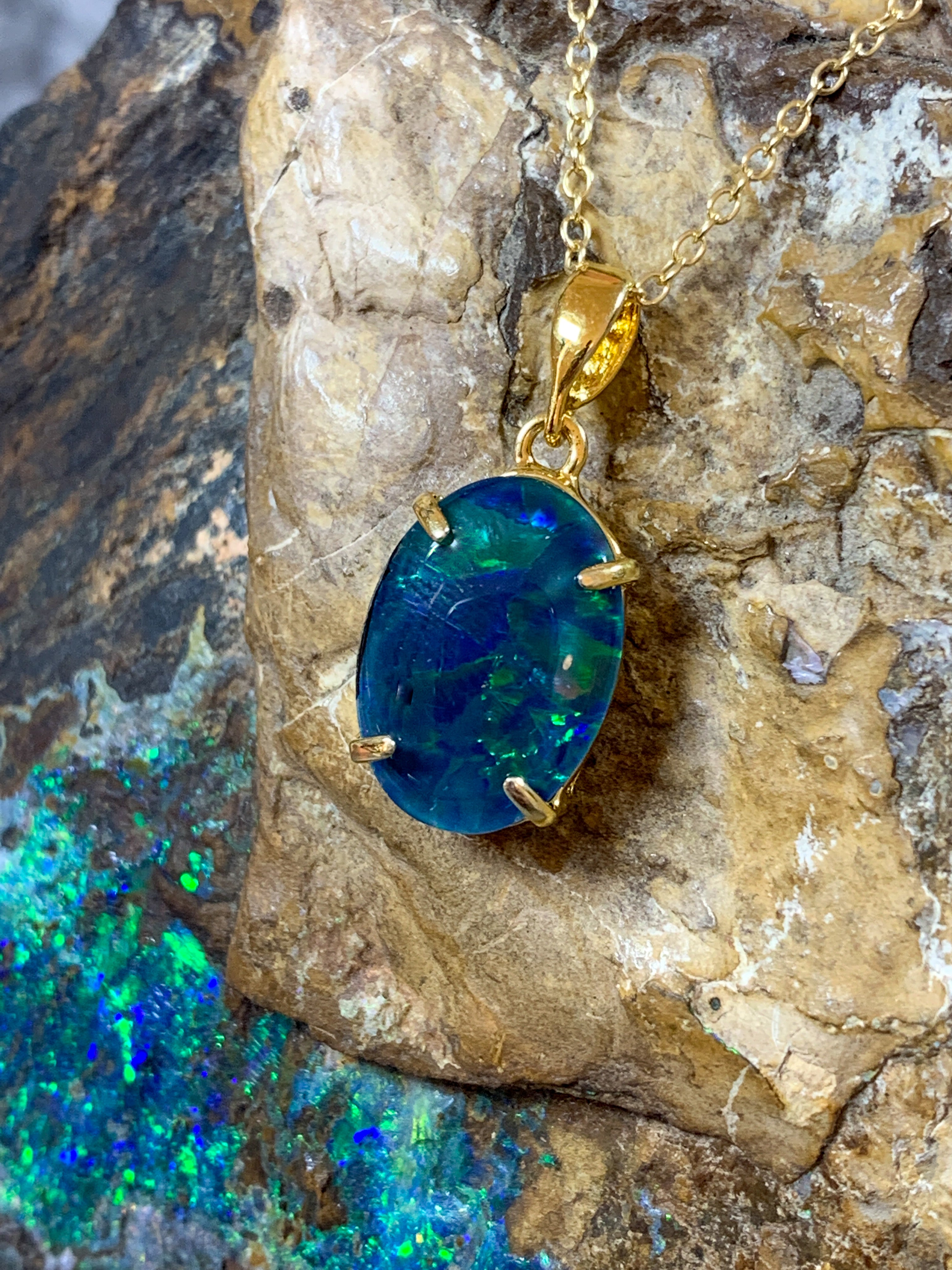 Gold plated Sterling Silver 14x10mm Opal triplet 4 claw set - Masterpiece Jewellery Opal & Gems Sydney Australia | Online Shop