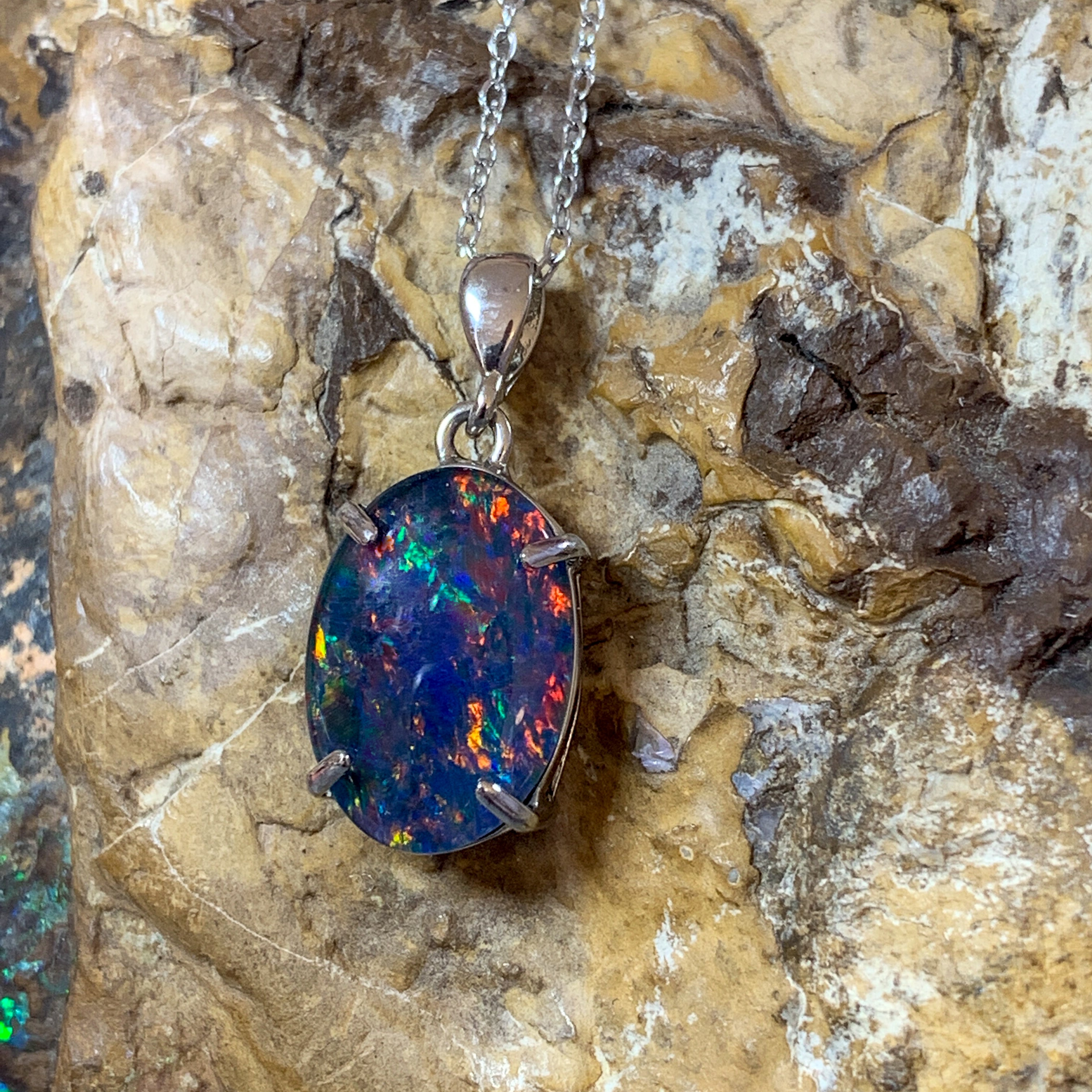 Sterling Silver Opal triplet 14x10mm claw set - Masterpiece Jewellery Opal & Gems Sydney Australia | Online Shop