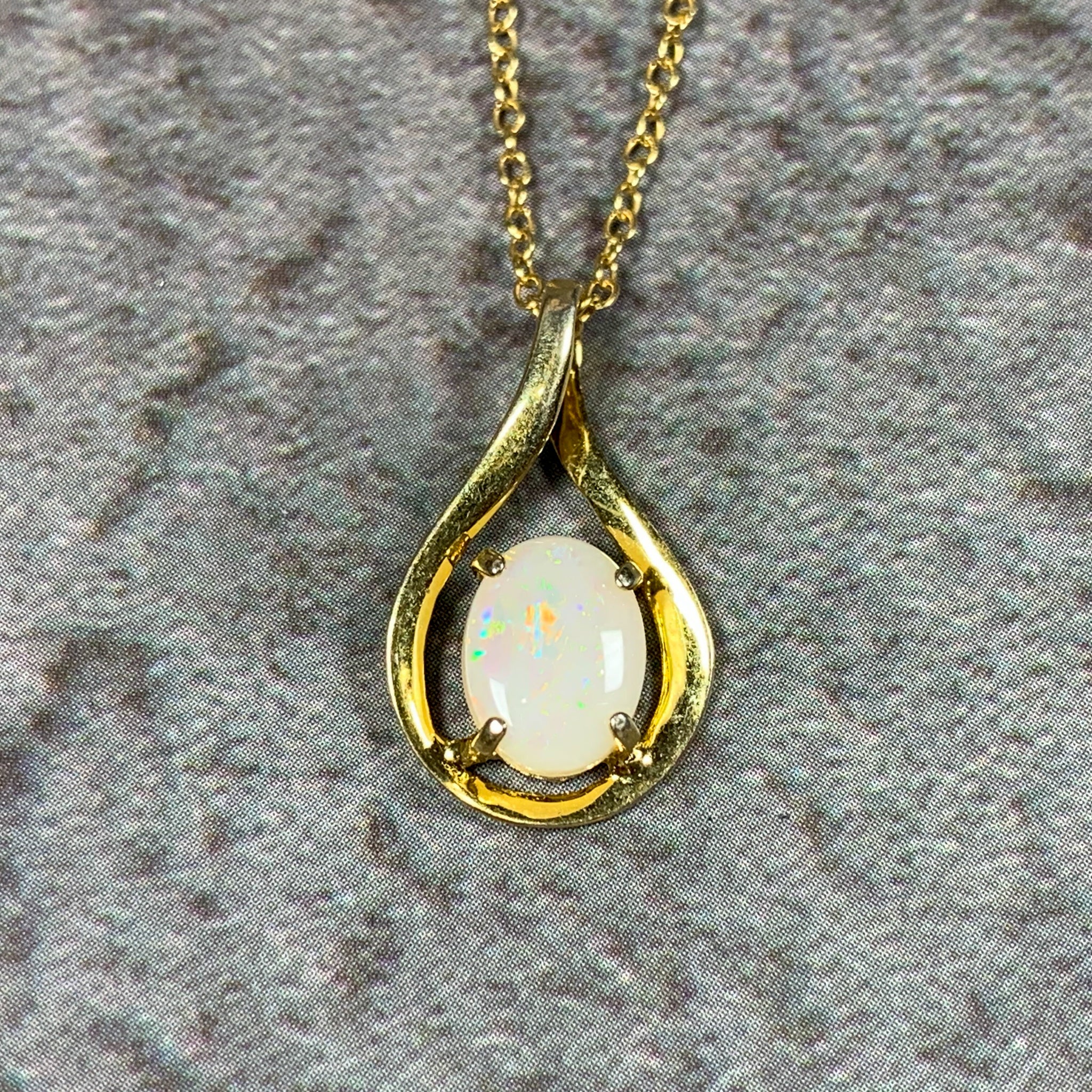Gold Plated 8x6mm White Opal teardrop loop design pendant - Masterpiece Jewellery Opal & Gems Sydney Australia | Online Shop