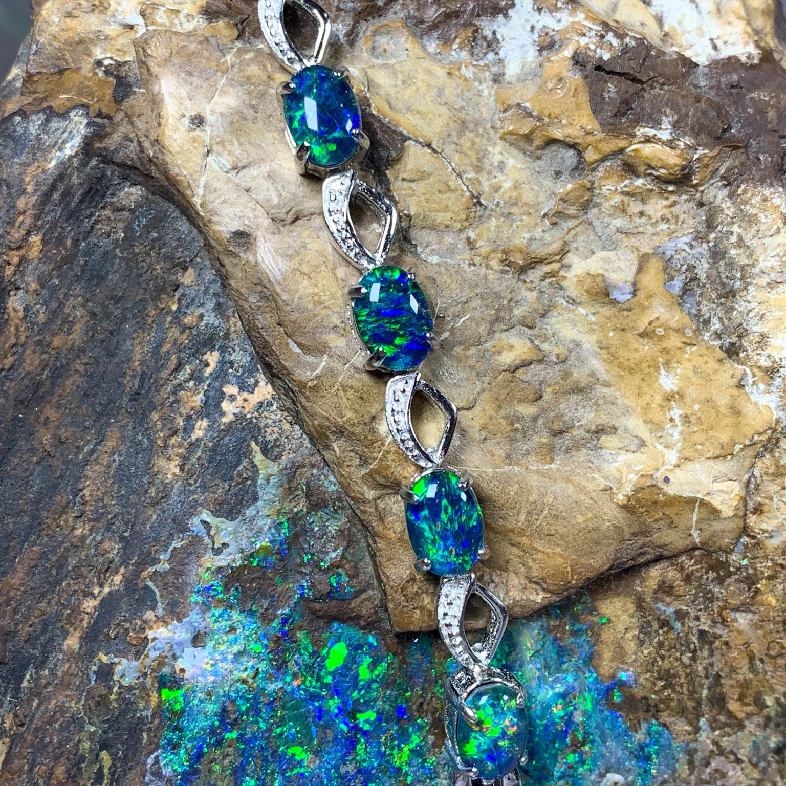Opal Bracelet - Sterling Silver Bracelet for Women. Ladies Bracelets with 7x5mm Blue or Black Opal Triplets, Perfect Womens Bracelet and Silver Jewellery for Women. - Masterpiece Jewellery Opal & Gems Sydney Australia | Online Shop