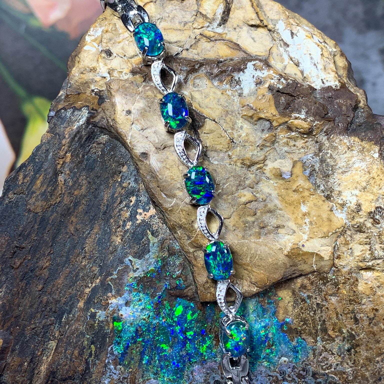 Opal Bracelet - Sterling Silver Bracelet for Women. Ladies Bracelets with 7x5mm Blue or Black Opal Triplets, Perfect Womens Bracelet and Silver Jewellery for Women. - Masterpiece Jewellery Opal & Gems Sydney Australia | Online Shop