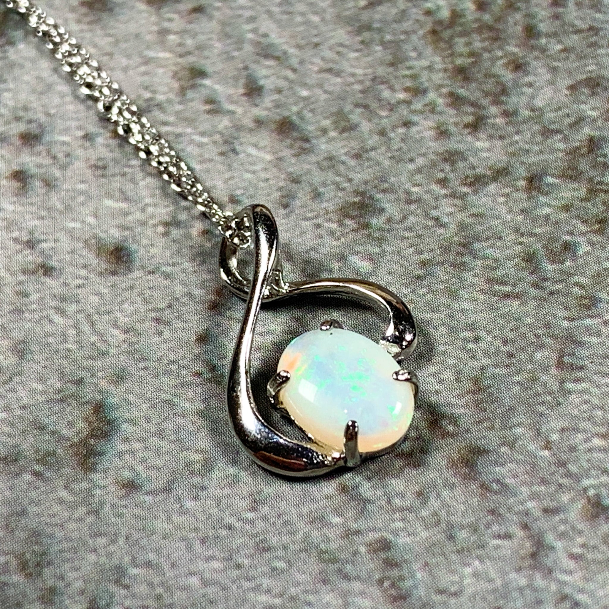 Sterling Silver White Opal pendant necklace loop design with opal 8x6mm - Masterpiece Jewellery Opal & Gems Sydney Australia | Online Shop
