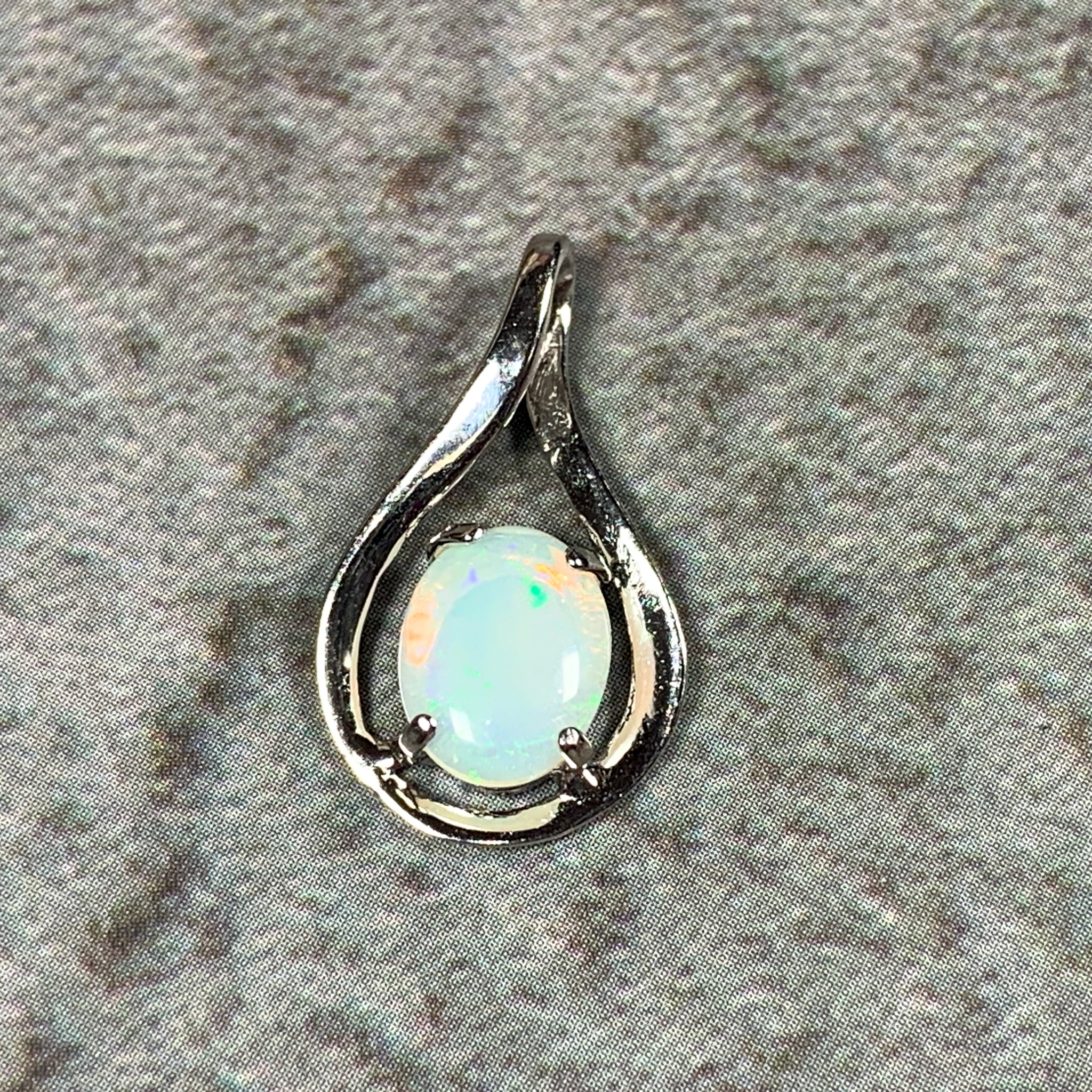 Sterling Silver 8x6mm White Opal Tear drop design pendant - Masterpiece Jewellery Opal & Gems Sydney Australia | Online Shop