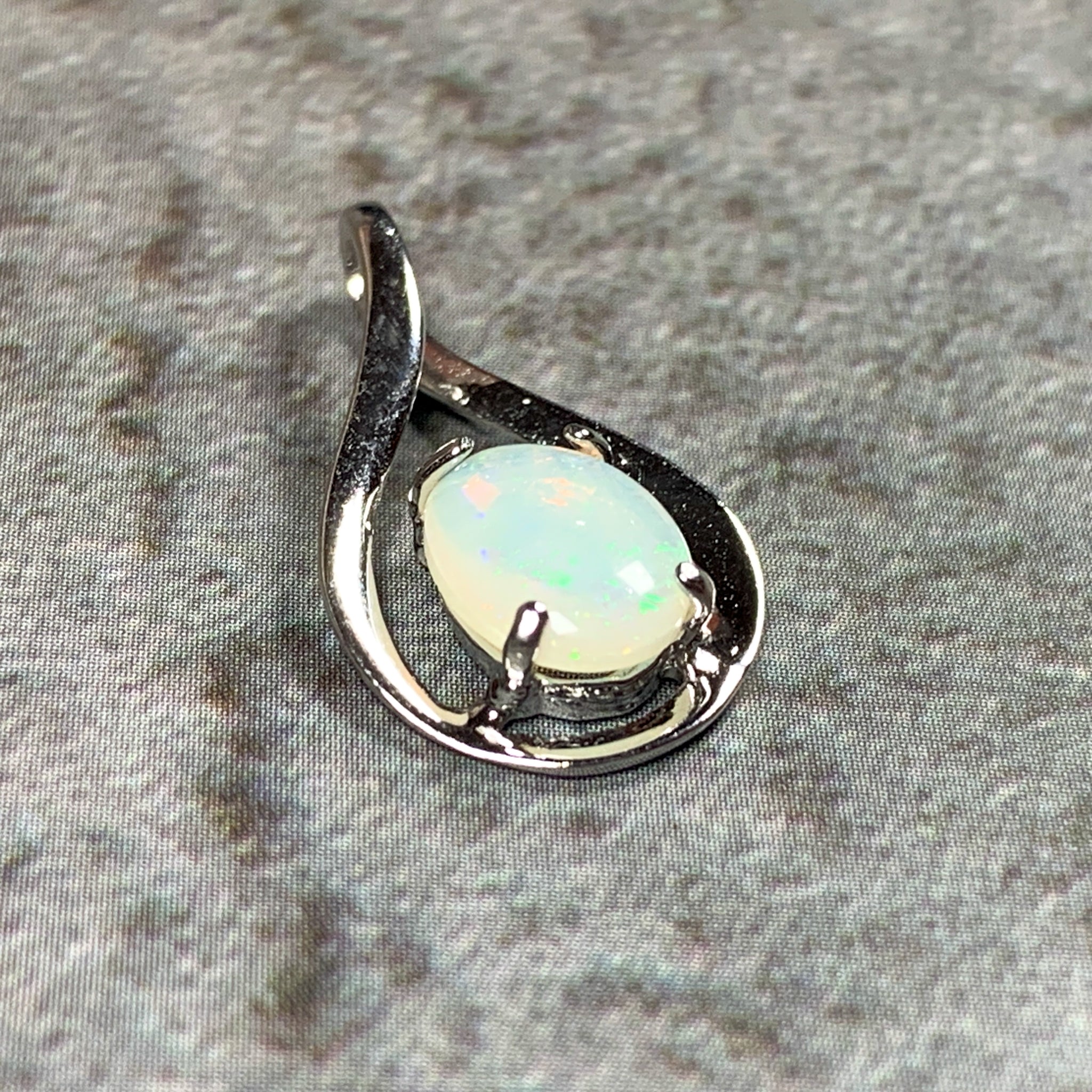 Sterling Silver 8x6mm White Opal Tear drop design pendant - Masterpiece Jewellery Opal & Gems Sydney Australia | Online Shop