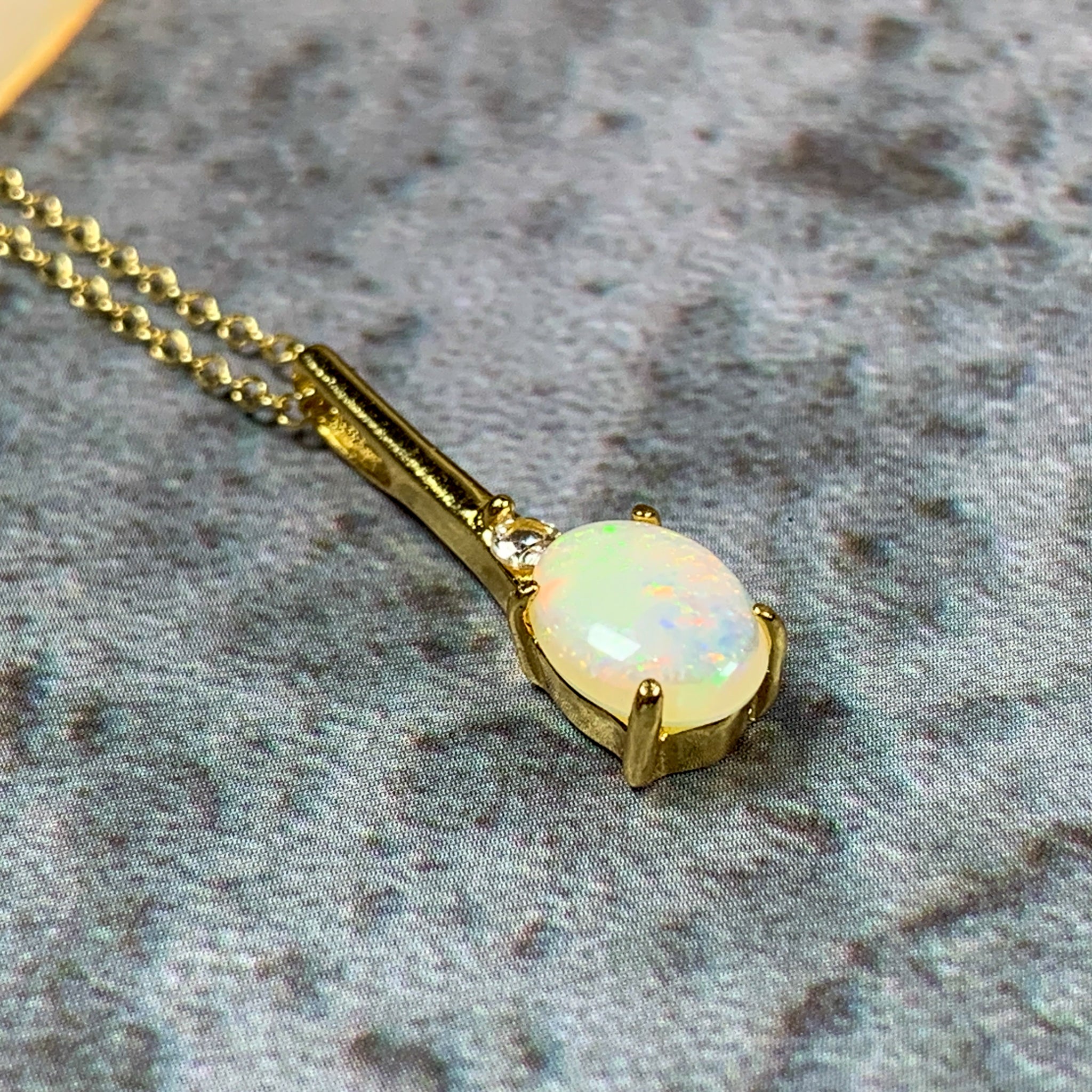 Gold plated drop style 8x6mm White Opal pendant - Masterpiece Jewellery Opal & Gems Sydney Australia | Online Shop