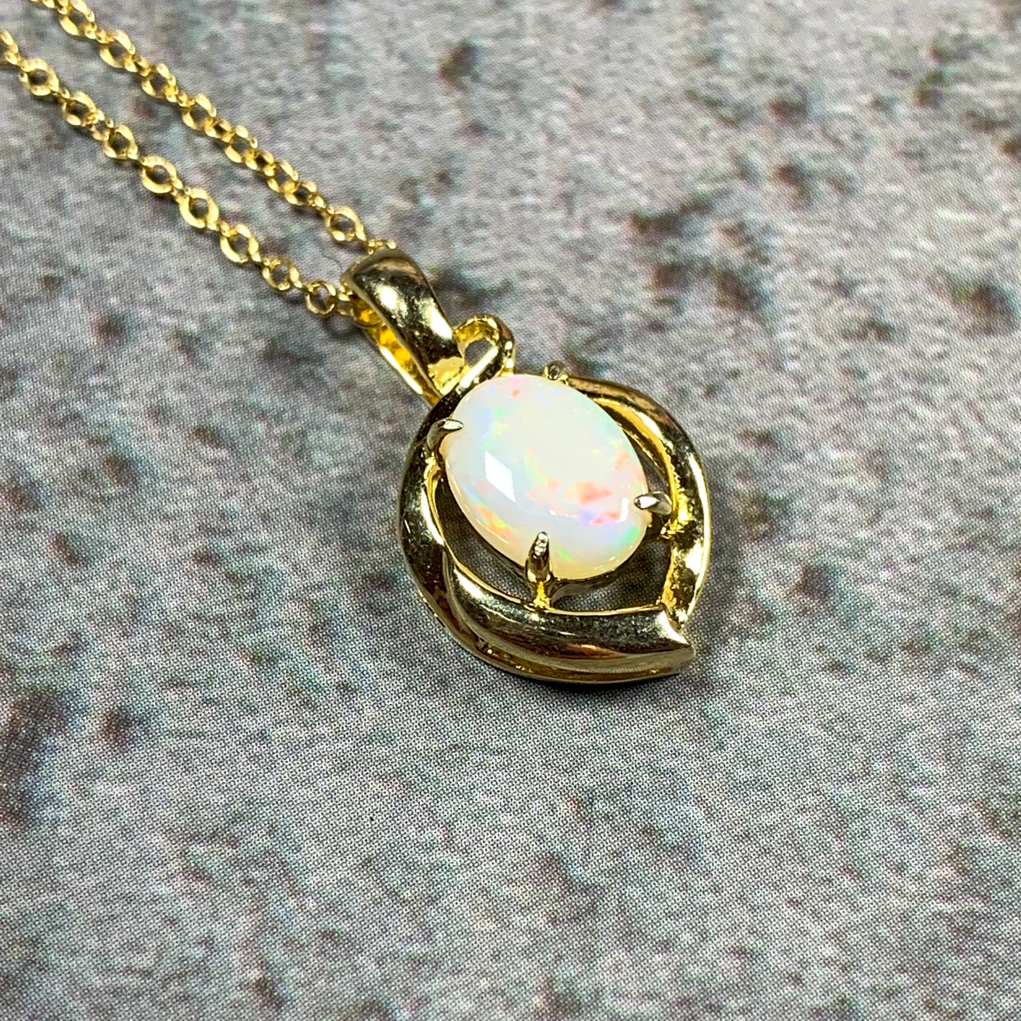 Gold Plated 8x6mm Sterling Silver White Opal pendant Necklace - Masterpiece Jewellery Opal & Gems Sydney Australia | Online Shop
