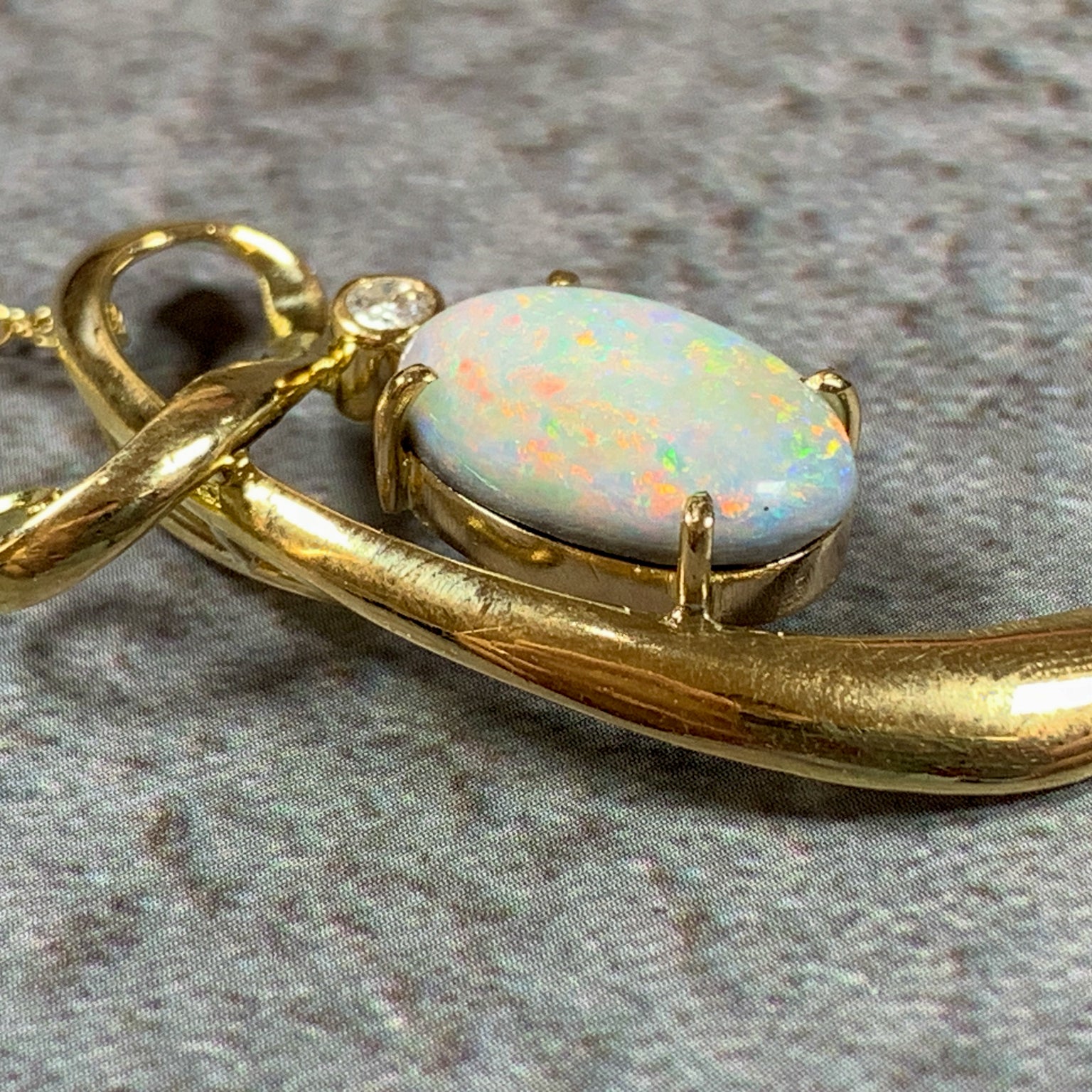 18kt Yellow Gold Black Opal Necklace with Opal 4.7ct and 0.1ct Diamond pendant - Masterpiece Jewellery Opal & Gems Sydney Australia | Online Shop