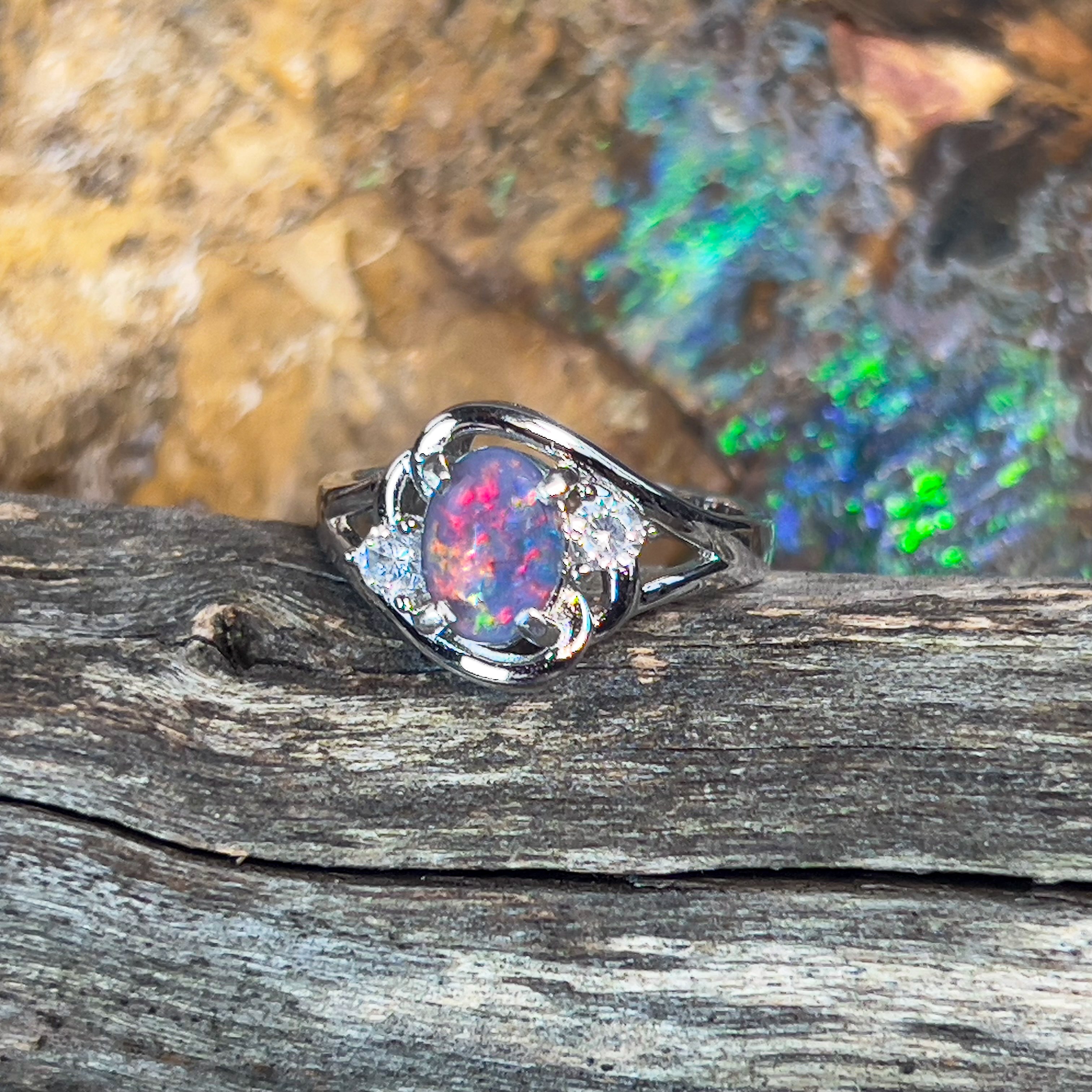 Sterling Silver swirl 8x6mm Opal ring - Masterpiece Jewellery Opal & Gems Sydney Australia | Online Shop