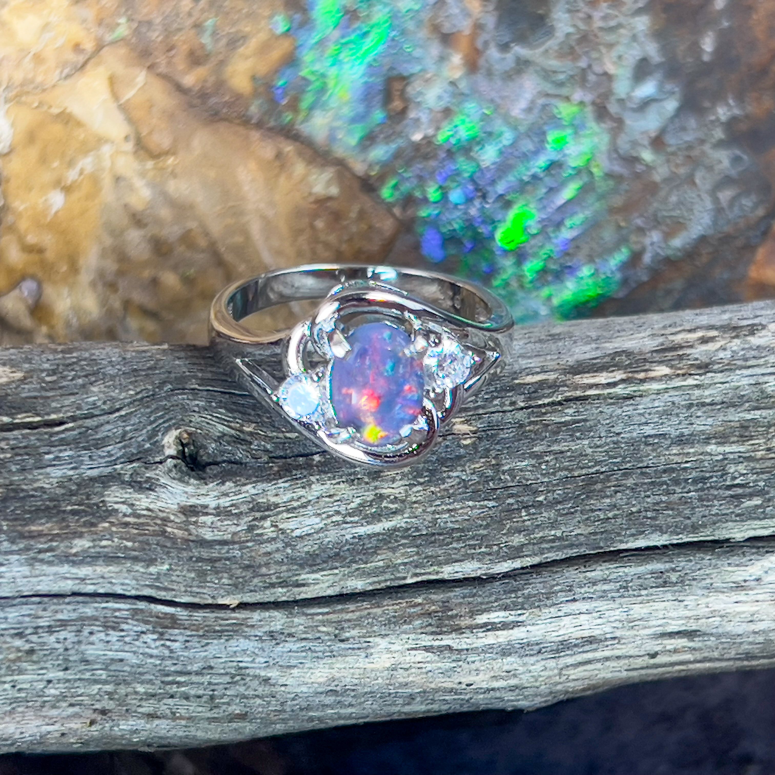 Sterling Silver swirl 8x6mm Opal ring - Masterpiece Jewellery Opal & Gems Sydney Australia | Online Shop