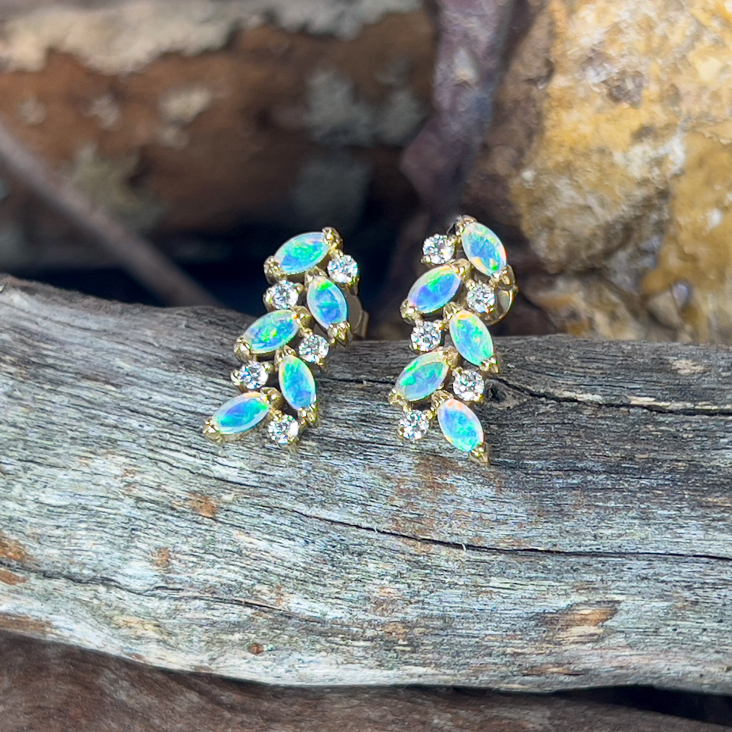 18kt Yellow gold Marquise 6x3mm and diamond earrings - Masterpiece Jewellery Opal & Gems Sydney Australia | Online Shop