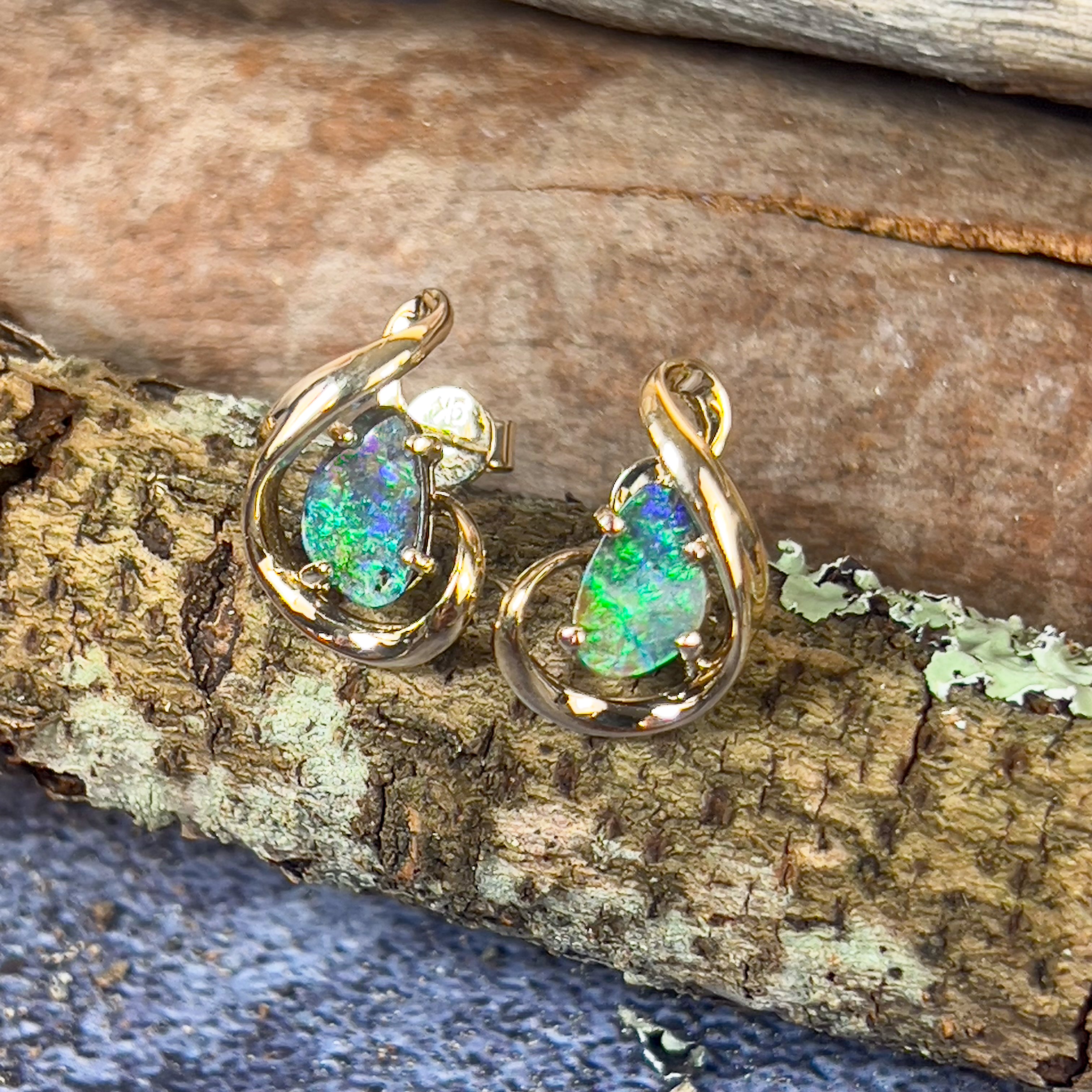 9kt Yellow Gold Boulder Opal 2.07ct earrings - Masterpiece Jewellery Opal & Gems Sydney Australia | Online Shop