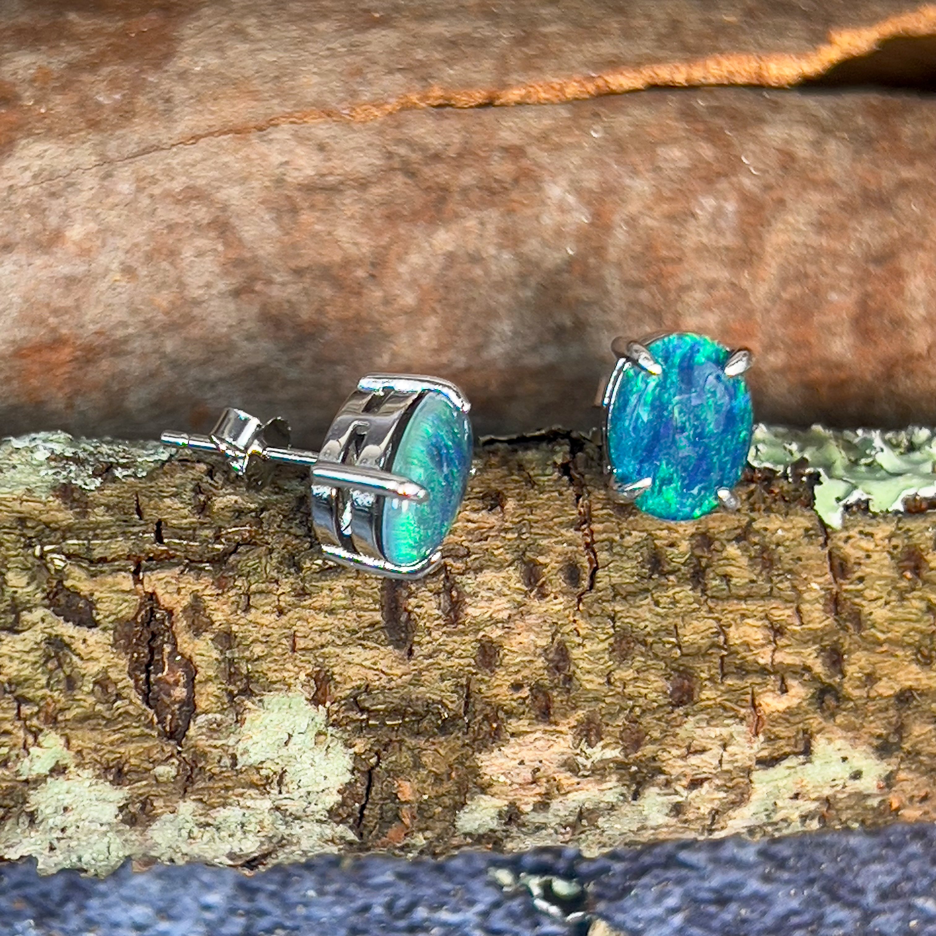 Pair of Sterling Silver 9x7mm Opal triplets claw set - Masterpiece Jewellery Opal & Gems Sydney Australia | Online Shop