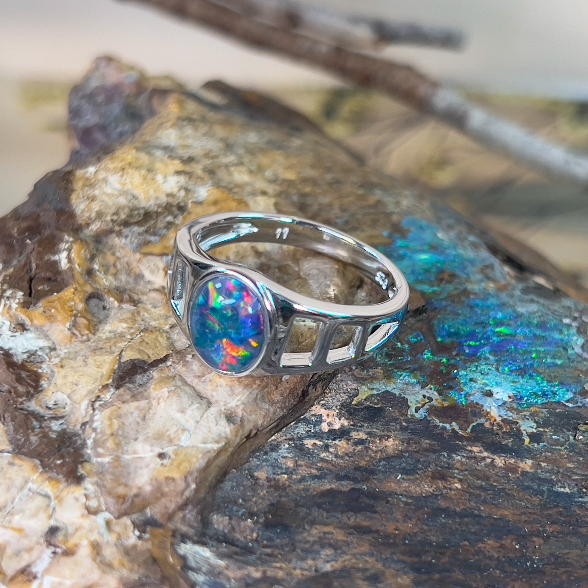 Sterling Silver open cut gents Opal ring 10x8mm - Masterpiece Jewellery Opal & Gems Sydney Australia | Online Shop