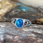 Sterling Silver cut out Opal triplet gents ring 10x8mm Blue Green - Masterpiece Jewellery Opal & Gems Sydney Australia | Online Shop