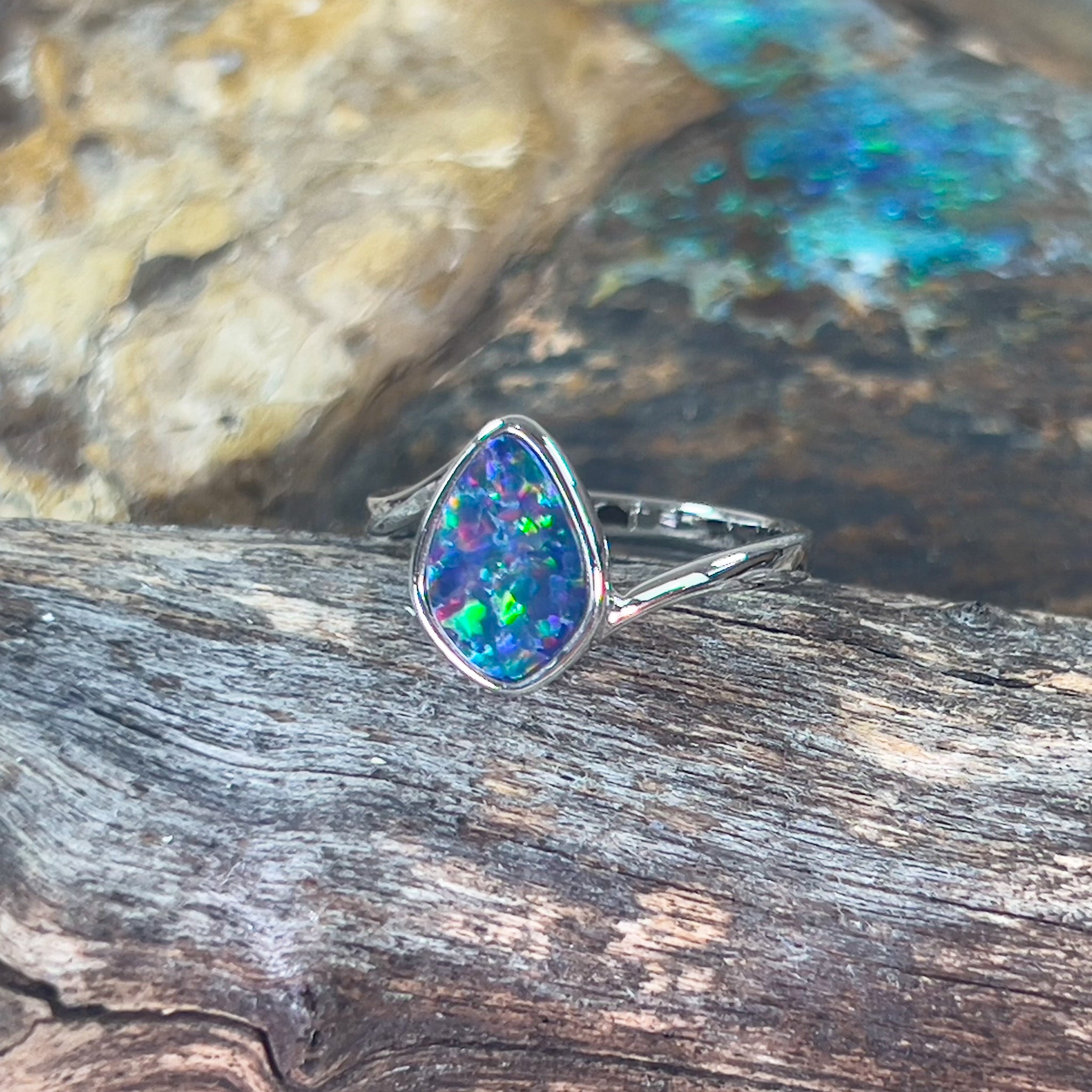 Sterling Silver Teardrop Opal doublet 11x7mm solitaire ring - Masterpiece Jewellery Opal & Gems Sydney Australia | Online Shop