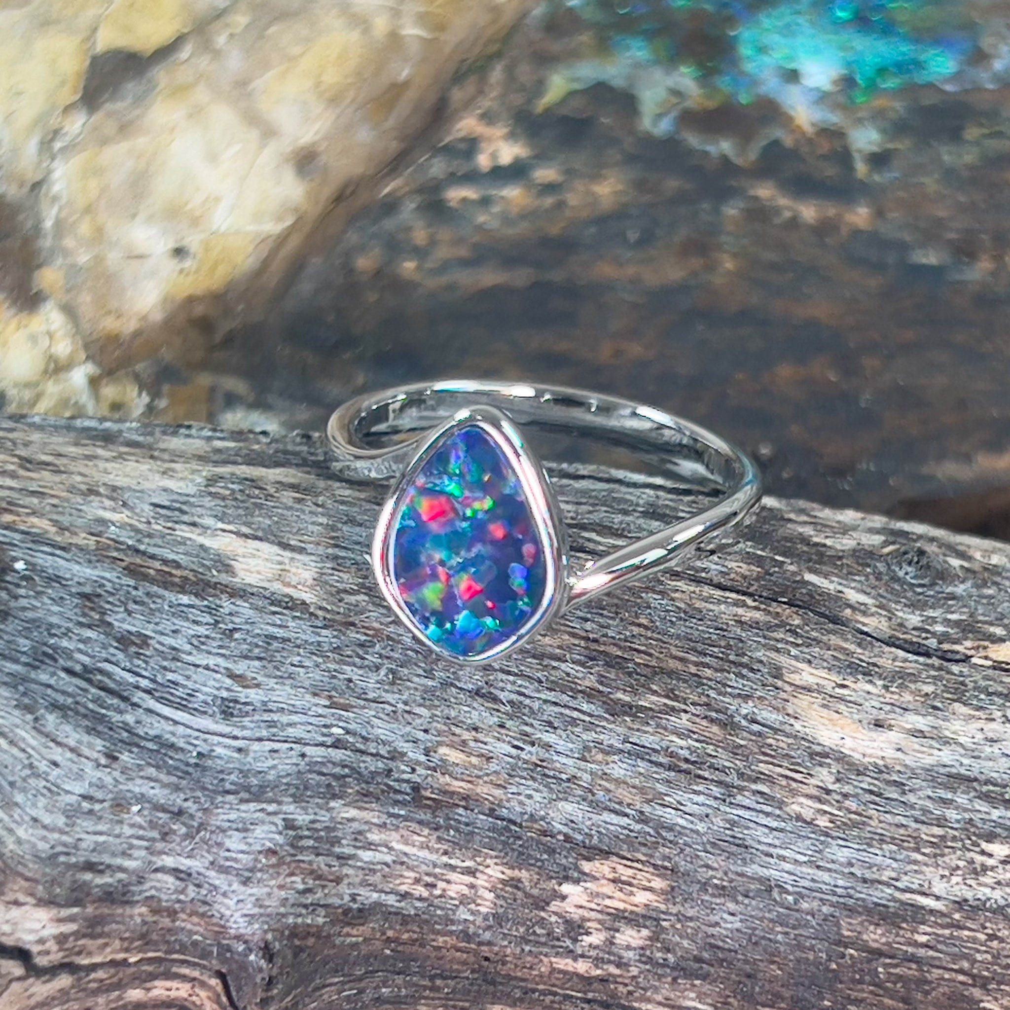 Sterling Silver Teardrop Opal doublet 11x7mm solitaire ring - Masterpiece Jewellery Opal & Gems Sydney Australia | Online Shop