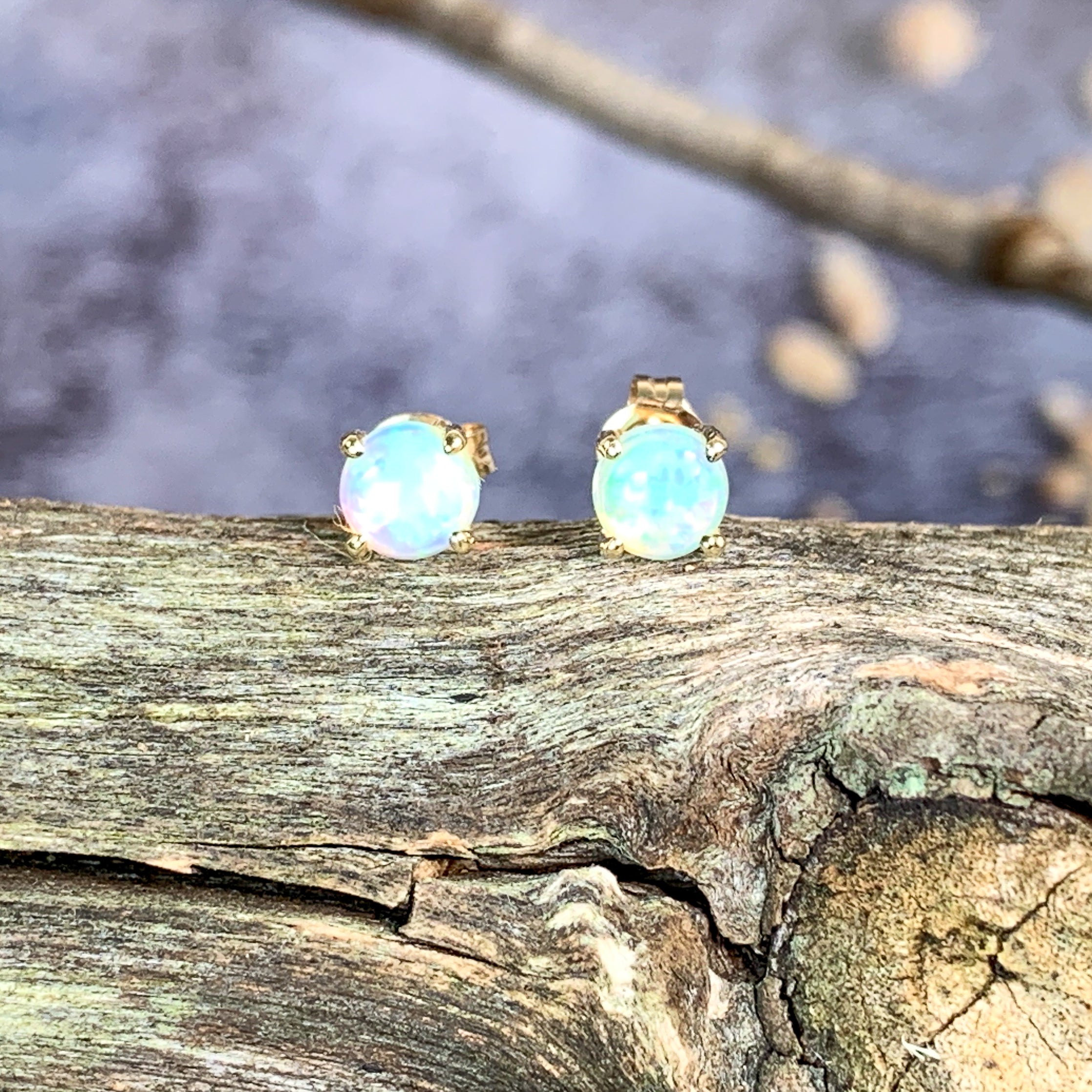 One pair of 9kt Yellow Gold 5mm Round Crystal Opal studs - Masterpiece Jewellery Opal & Gems Sydney Australia | Online Shop