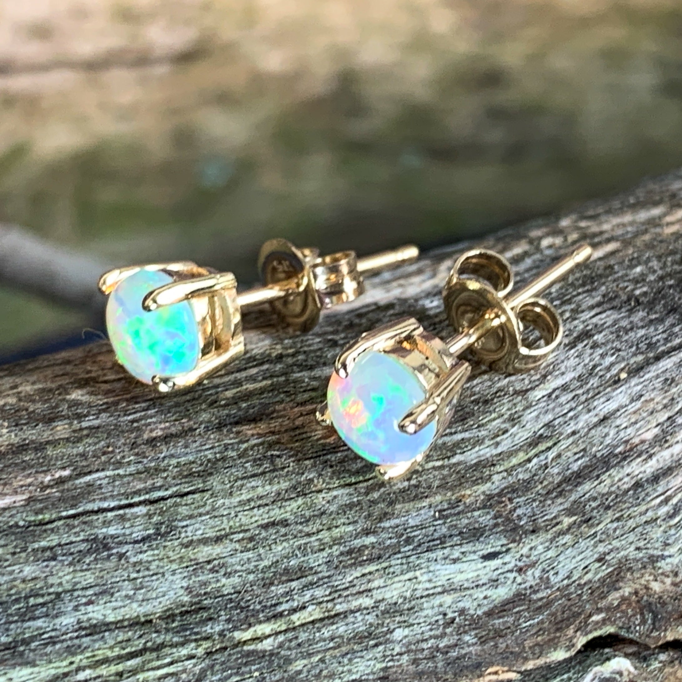 One pair of 9kt Yellow Gold 5mm Round Crystal Opal studs - Masterpiece Jewellery Opal & Gems Sydney Australia | Online Shop