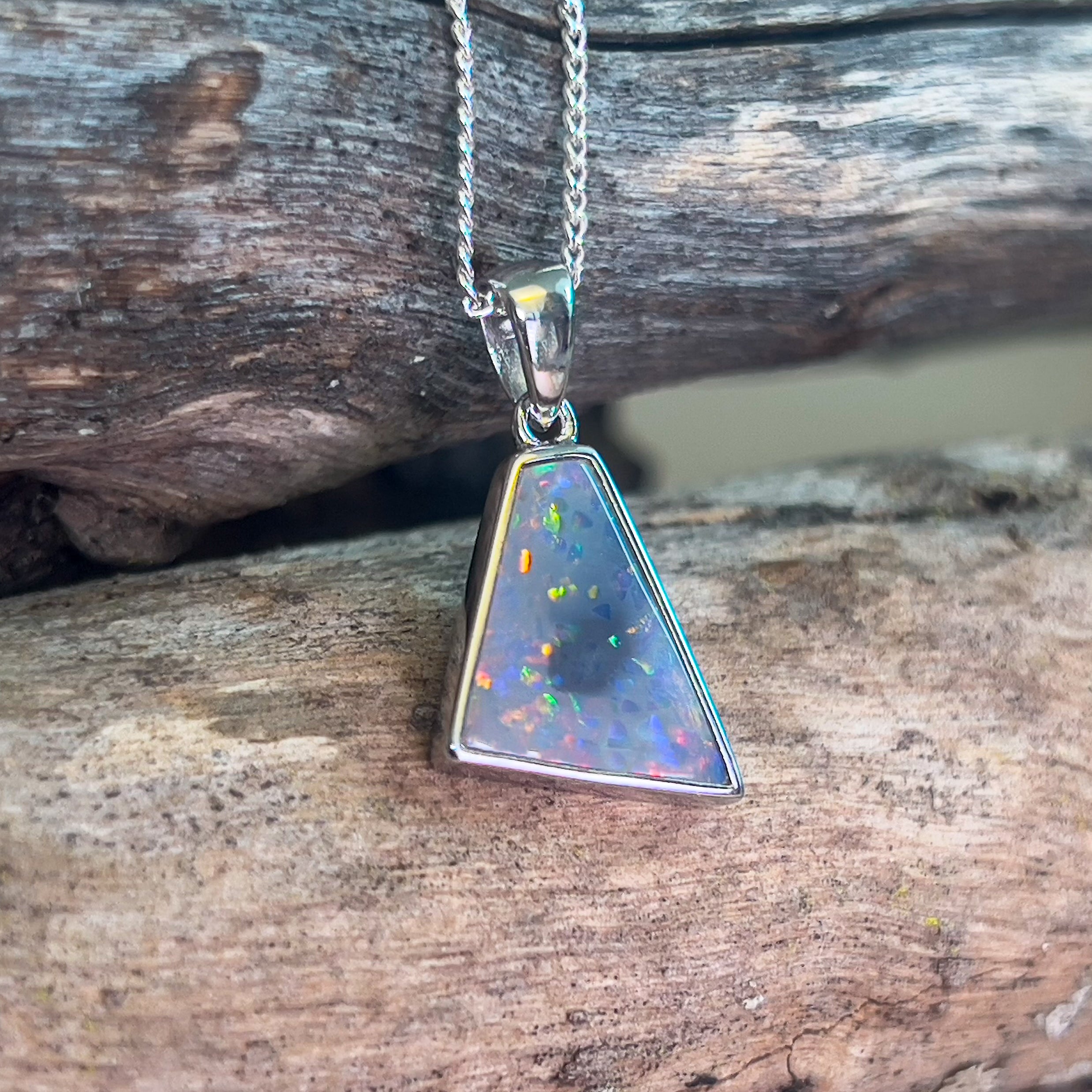 Sterling Silver Black Opal trapezoid shape pendant - Masterpiece Jewellery Opal & Gems Sydney Australia | Online Shop