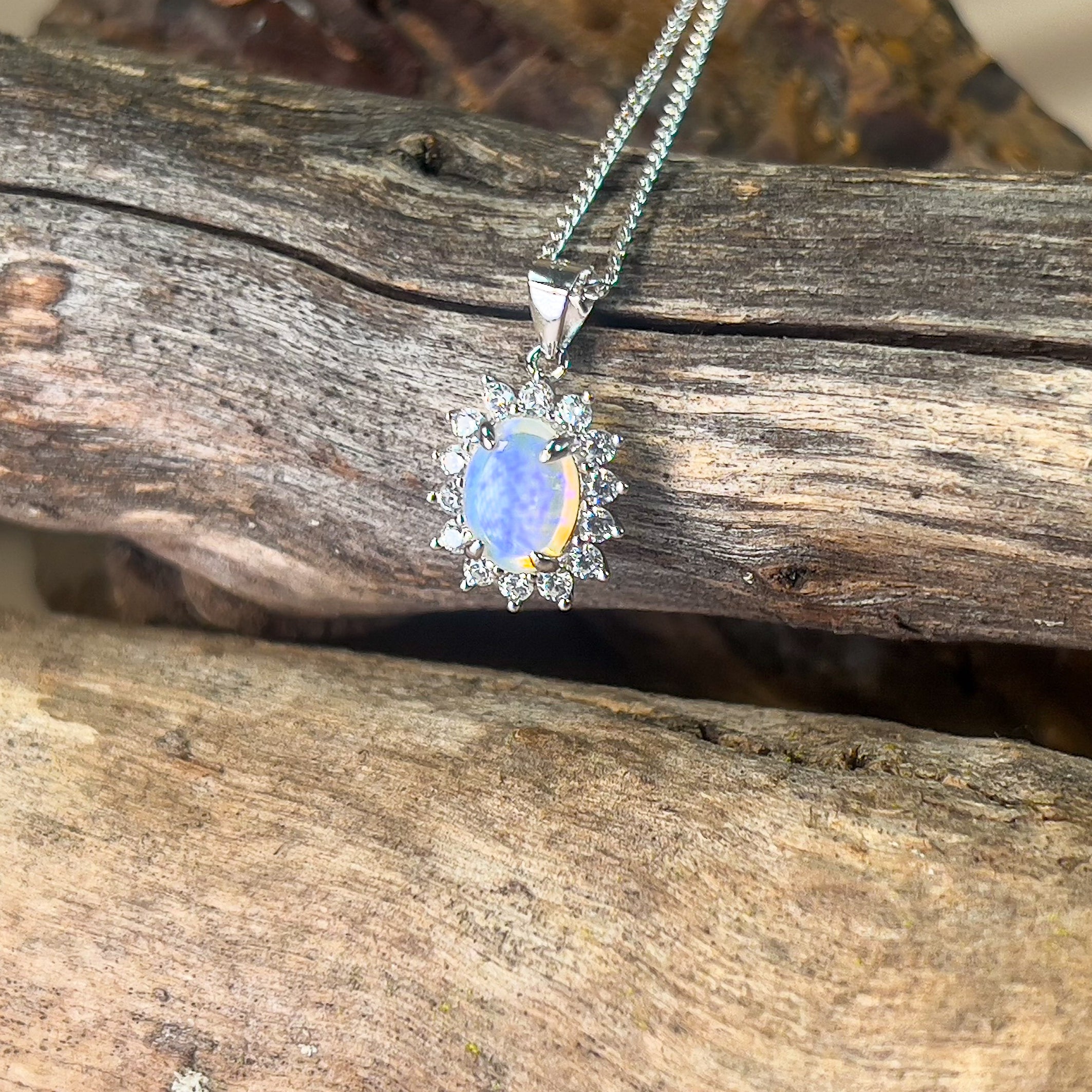 Sterling Silver 8x6mm Light Opal cluster pendant - Masterpiece Jewellery Opal & Gems Sydney Australia | Online Shop