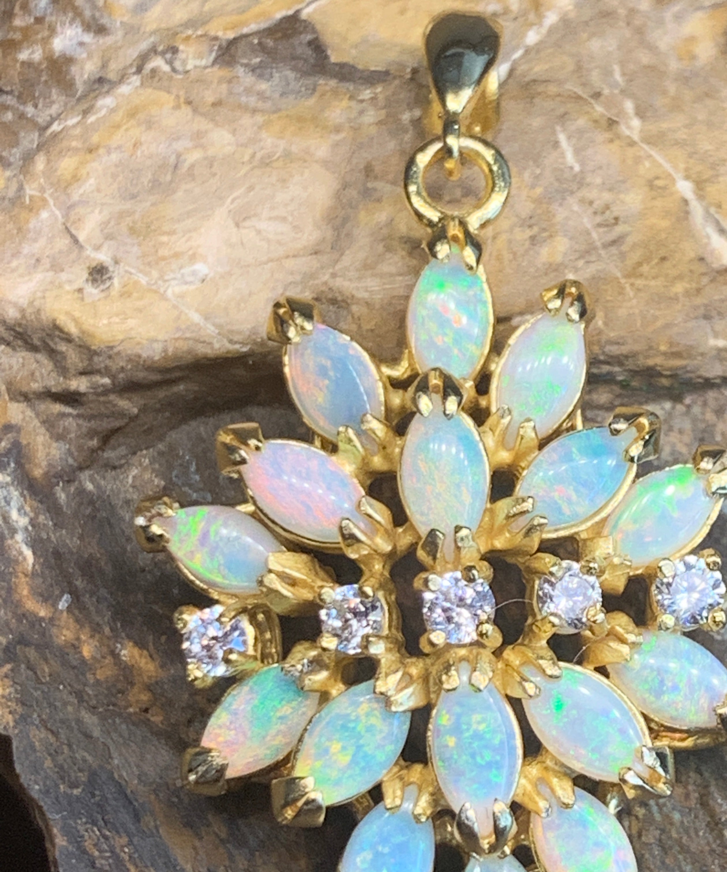 STERLING SILVER GOLD PLATED FLORAL OPAL PENDANT - Masterpiece Jewellery Opal & Gems Sydney Australia | Online Shop