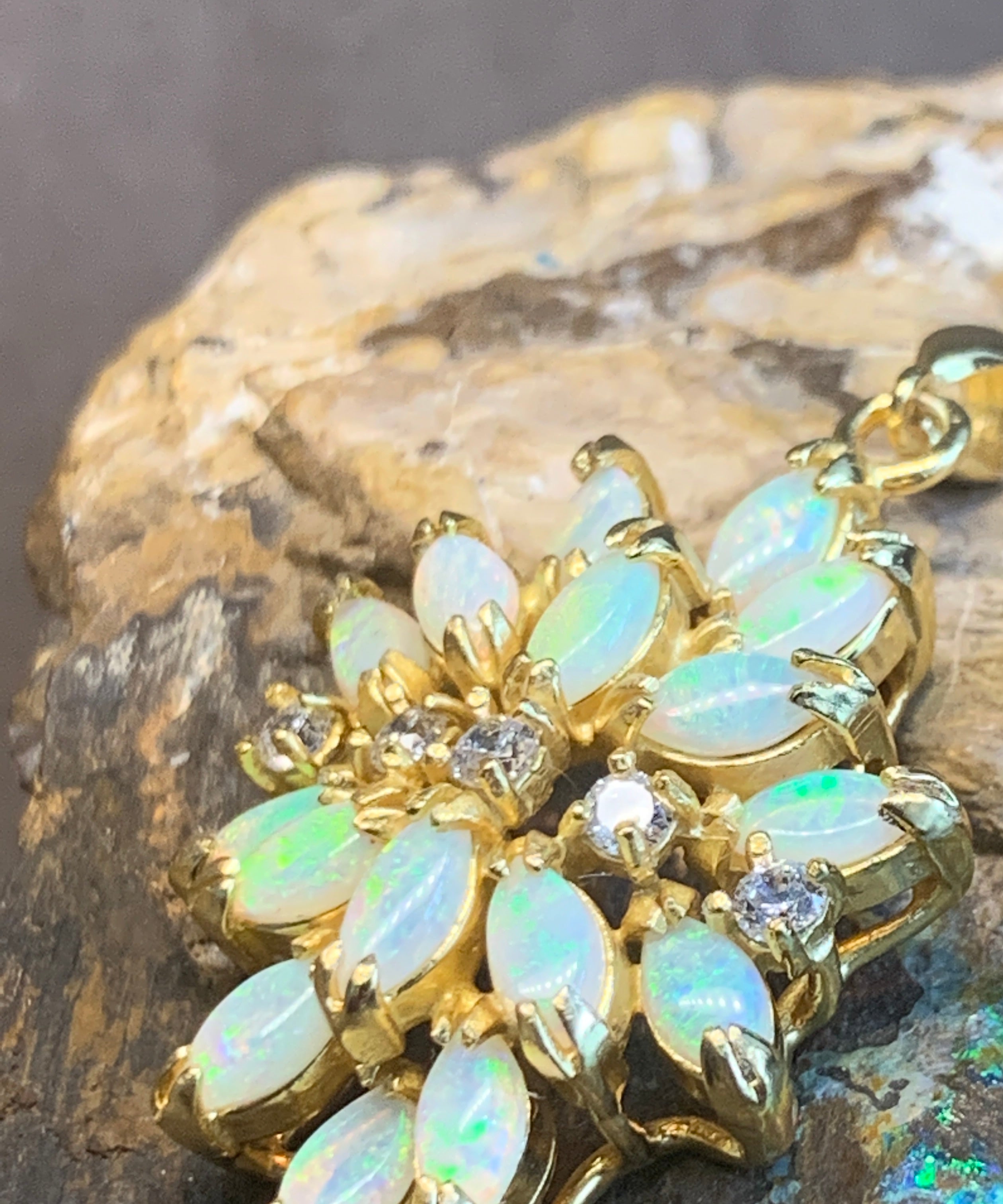 STERLING SILVER GOLD PLATED FLORAL OPAL PENDANT - Masterpiece Jewellery Opal & Gems Sydney Australia | Online Shop