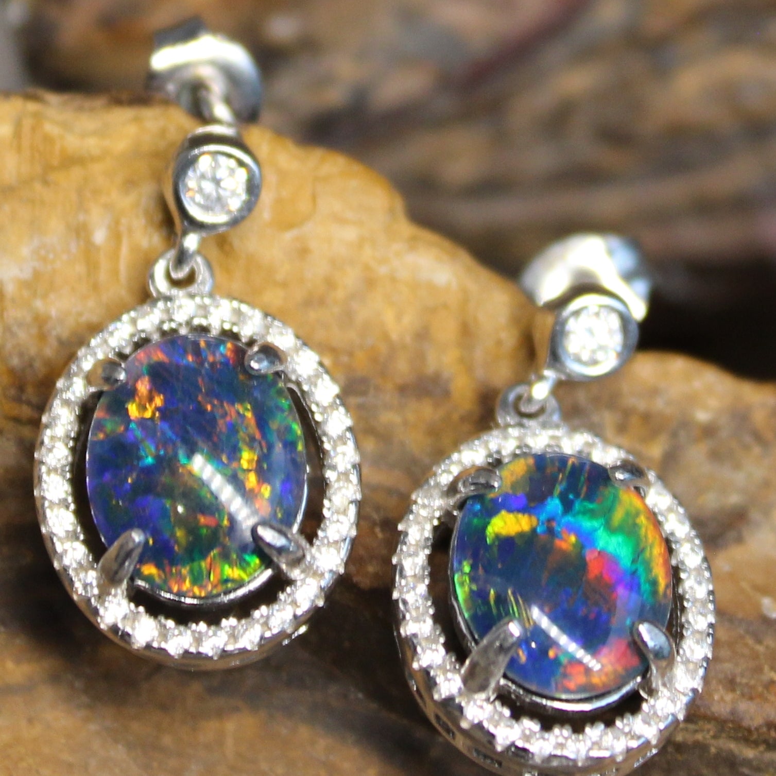 Sterling Silver Opal Triplet dangle Earrings - Masterpiece Jewellery Opal & Gems Sydney Australia | Online Shop