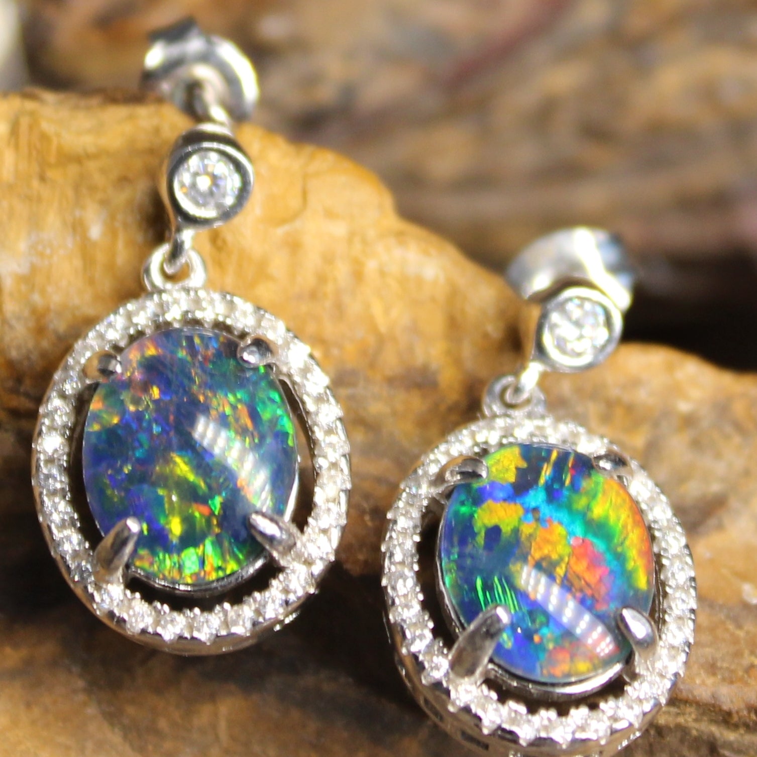 Sterling Silver Opal Triplet dangle Earrings - Masterpiece Jewellery Opal & Gems Sydney Australia | Online Shop