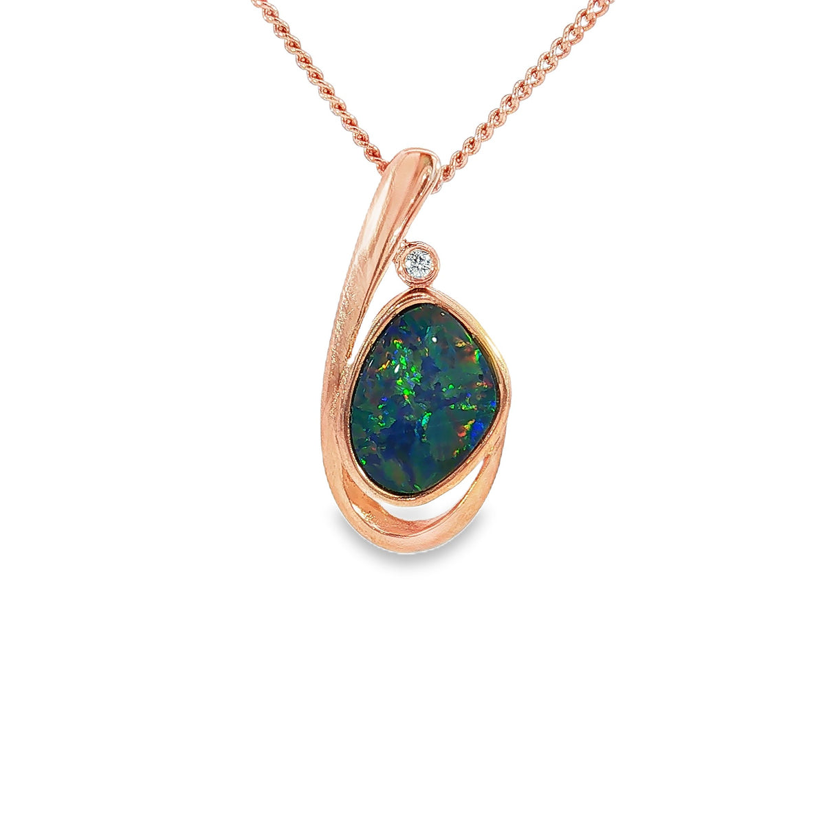 11 x 8mm freeform Australian opal doublet pendant in rose gold-plated silver