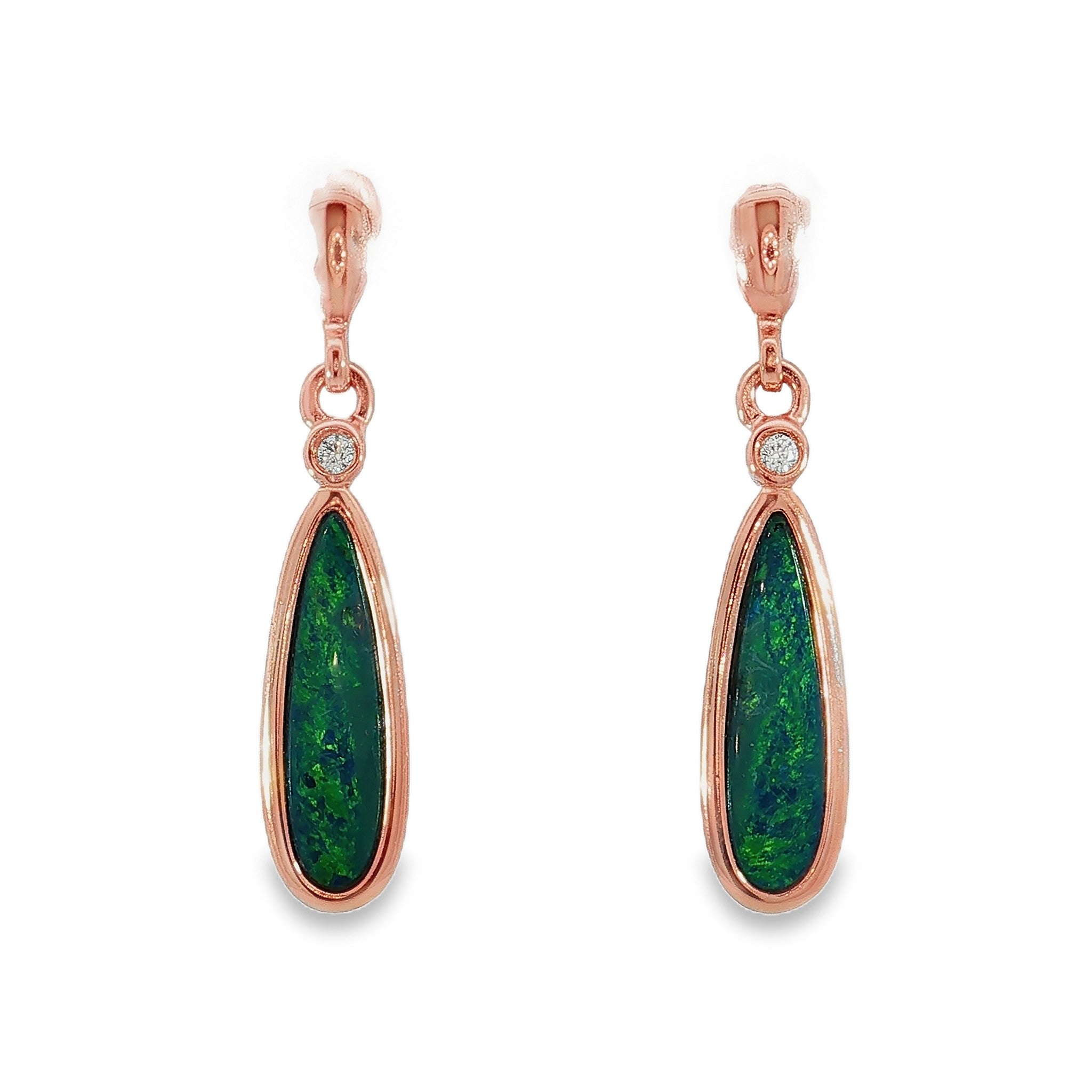 16 x 5mm pear-shaped Australian opal doublet earrings in rose gold-plated silver