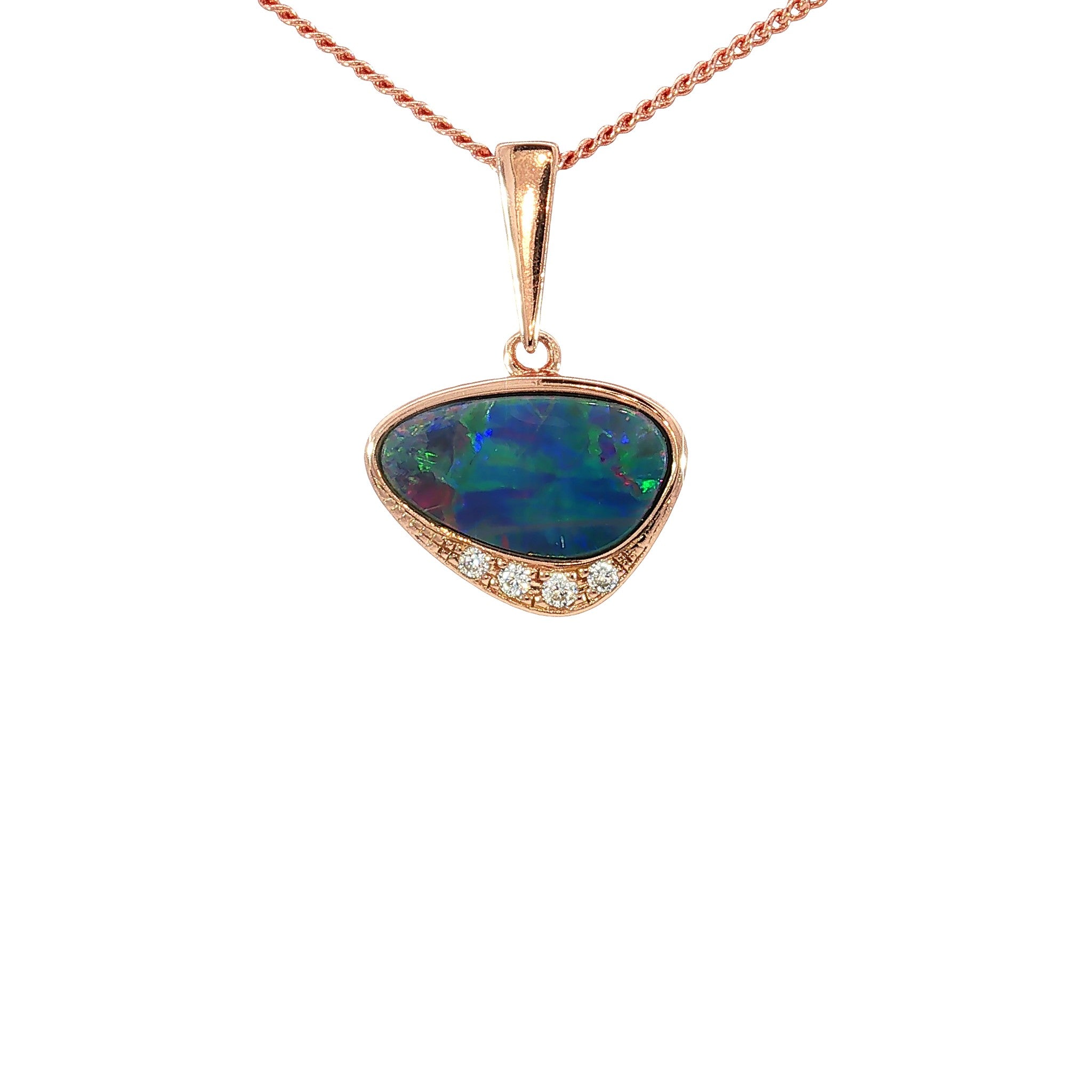 13 x 7mm triangular Australian opal doublet pendant in rose gold-plated silver