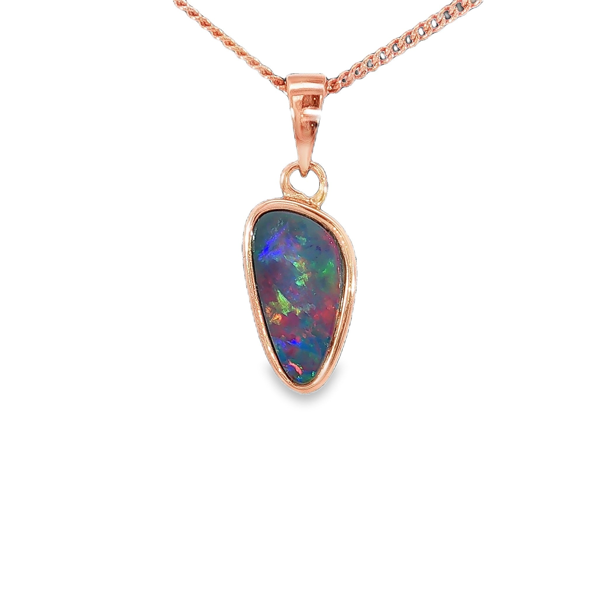 12 x 6.5mm triangular Australian opal doublet pendant in rose gold-plated silver