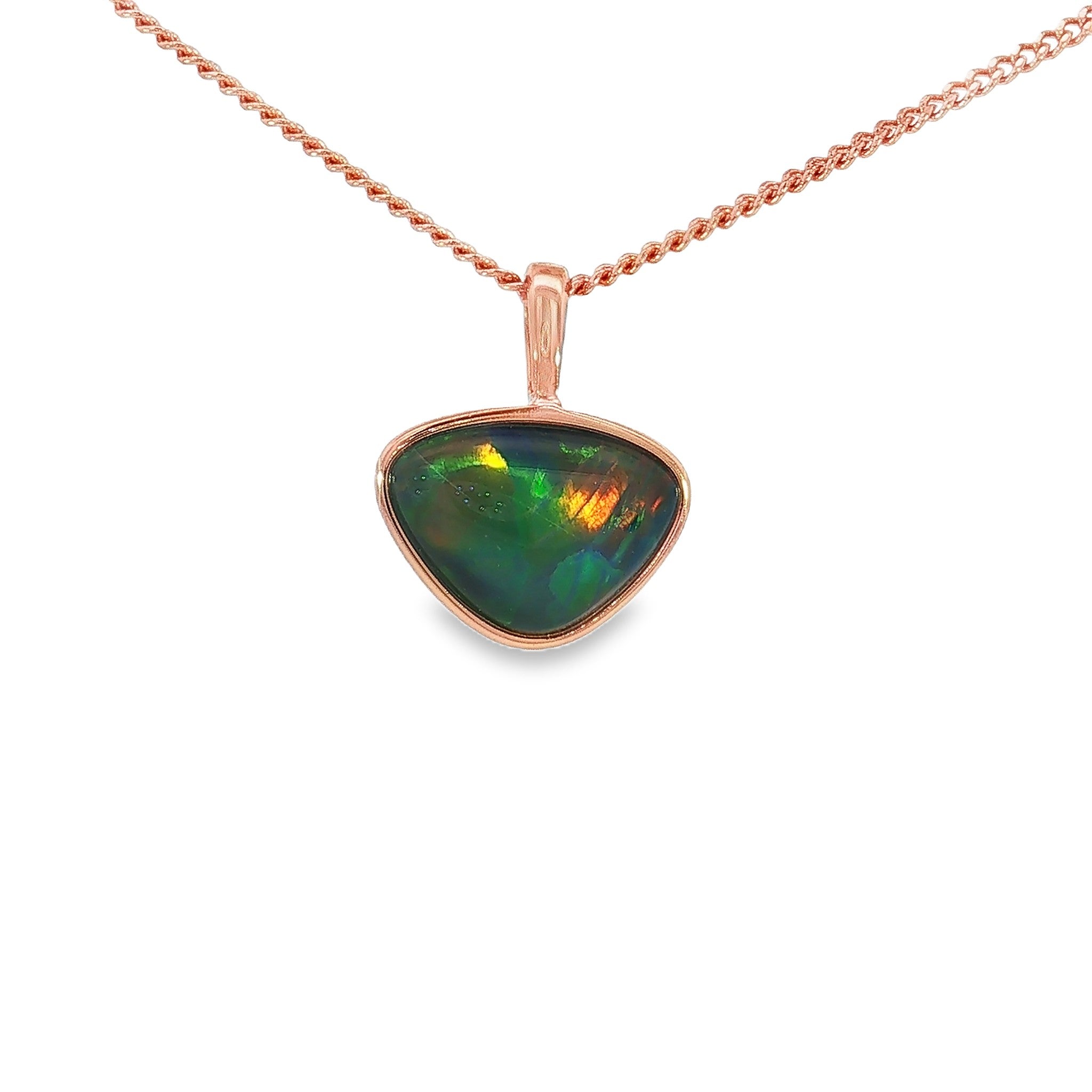 9 x 11mm freeform Australian opal triplet pendant in rose gold-plated silver