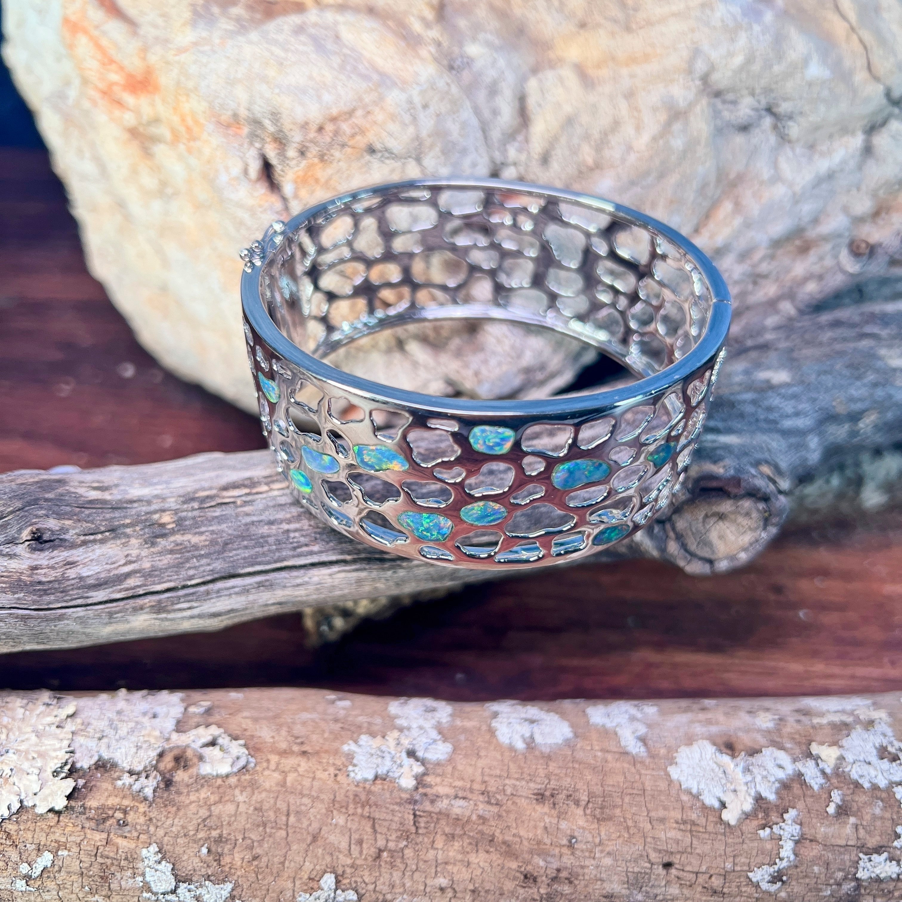 Australian opal inlay across the 26mm sterling silver cuff