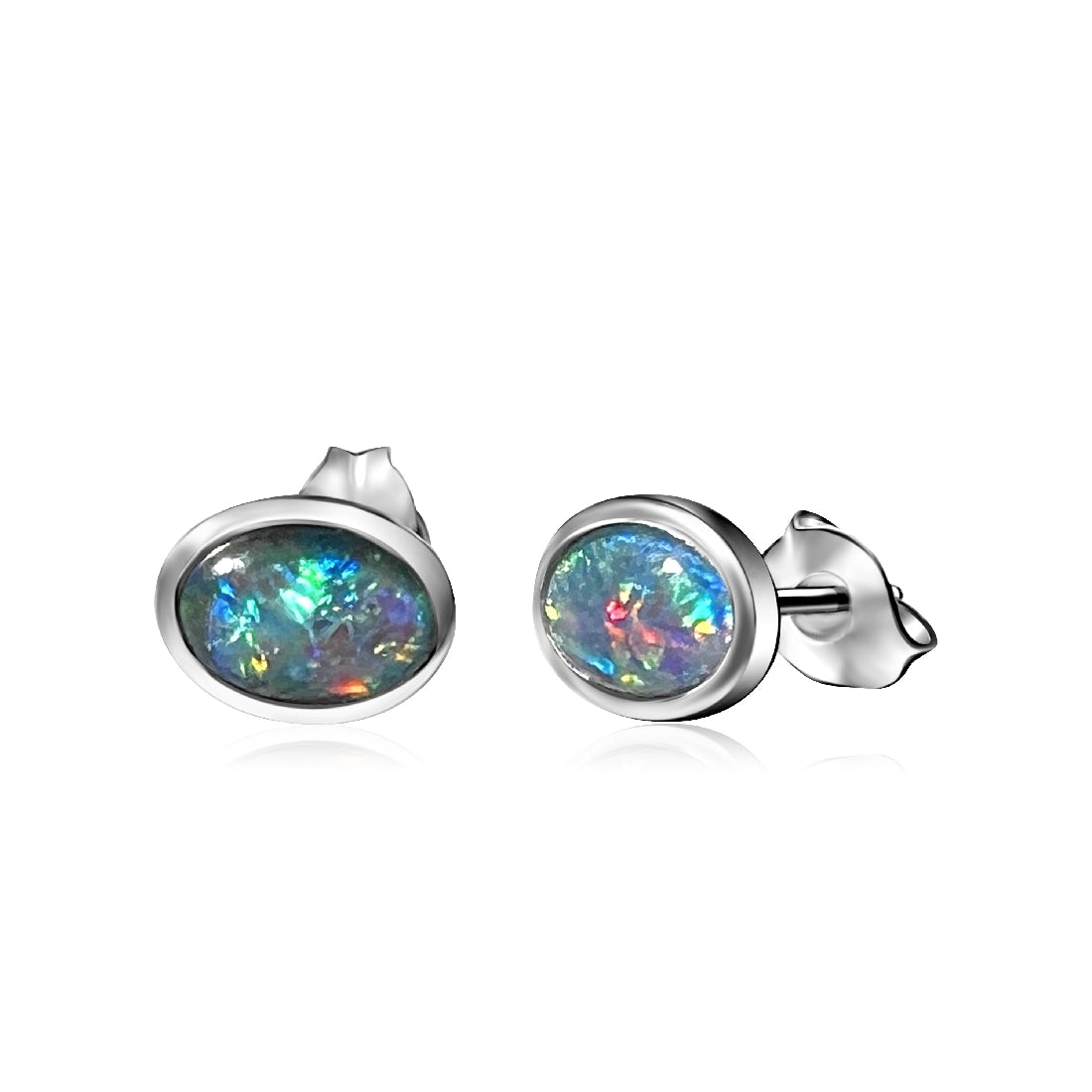 Sterling Silver 7x5mm Opal triplet studs - Masterpiece Jewellery Opal & Gems Sydney Australia | Online Shop