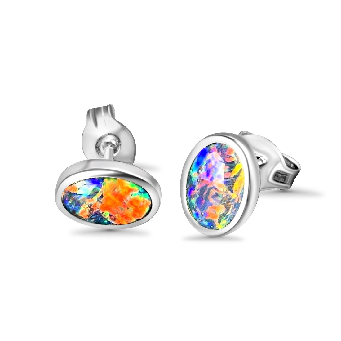 Sterling Silver 7x5mm Opal triplet studs - Masterpiece Jewellery Opal & Gems Sydney Australia | Online Shop