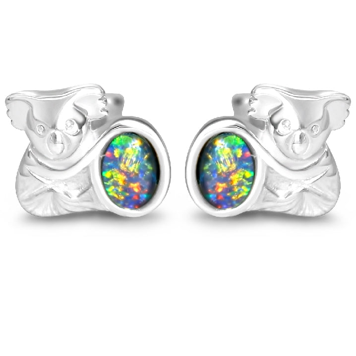 Sterling Silver Koala Opal triplet studs - Masterpiece Jewellery Opal & Gems Sydney Australia | Online Shop