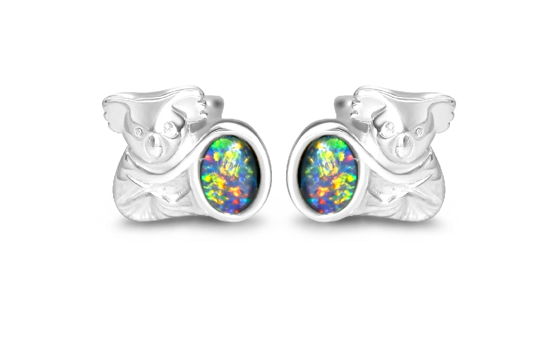 Sterling Silver Koala Opal triplet studs - Masterpiece Jewellery Opal & Gems Sydney Australia | Online Shop