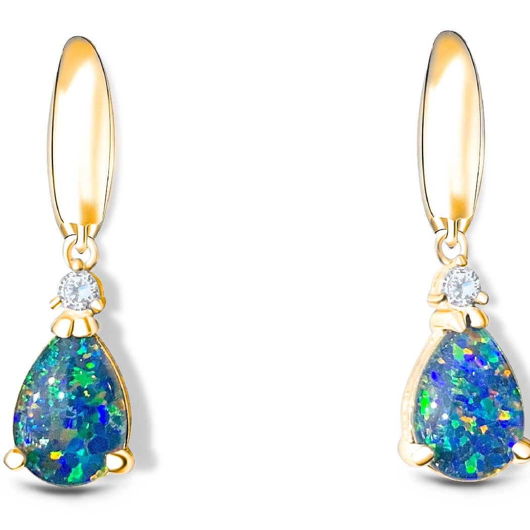 Silver Gold Plated Opal triplet earrings - Masterpiece Jewellery Opal & Gems Sydney Australia | Online Shop