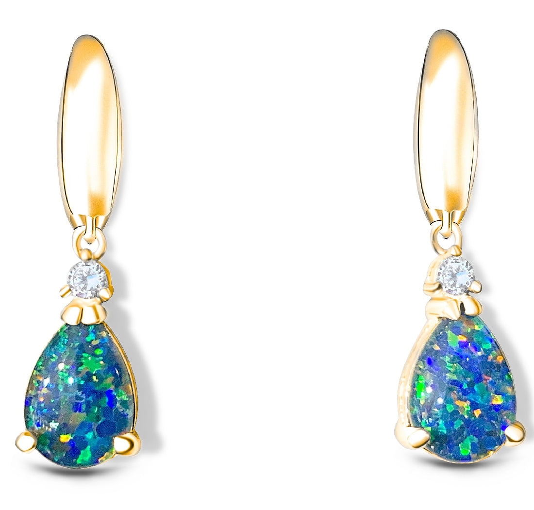 Silver Gold Plated Opal triplet earrings - Masterpiece Jewellery Opal & Gems Sydney Australia | Online Shop