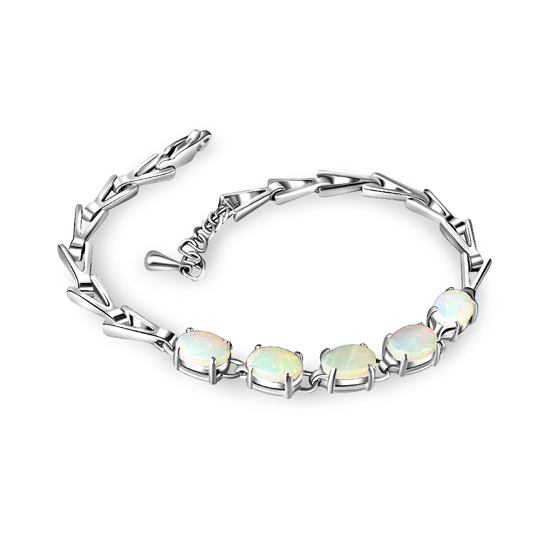 Sterling Silver 5 White Opal 8x6mm Bracelet - Masterpiece Jewellery Opal & Gems Sydney Australia | Online Shop
