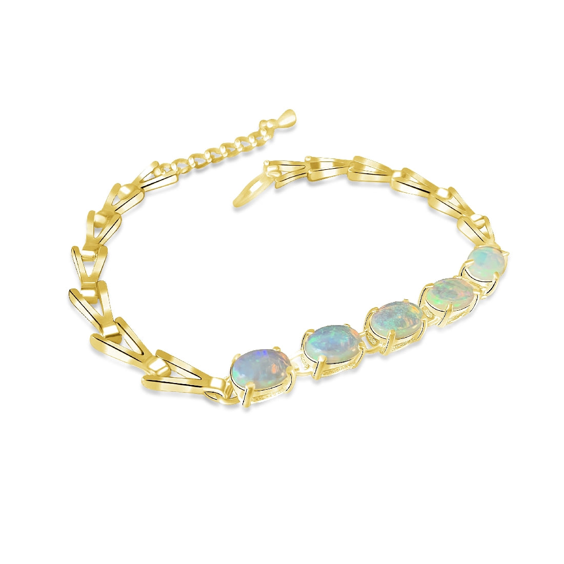 Gold plated silver 5 White opal 8x6mm bracelet - Masterpiece Jewellery Opal & Gems Sydney Australia | Online Shop