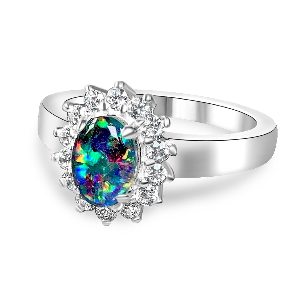 Sterling Silver Triplet Opal 7x5mm cluster ring - Masterpiece Jewellery Opal & Gems Sydney Australia | Online Shop